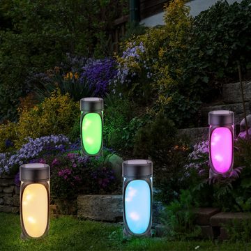 etc-shop LED Solarleuchte, LED-Leuchtmittel fest verbaut, Farbwechsel, RGB LED Außen SOLAR Steck Lampe Garten Erdspitz Terrassen Leuchte