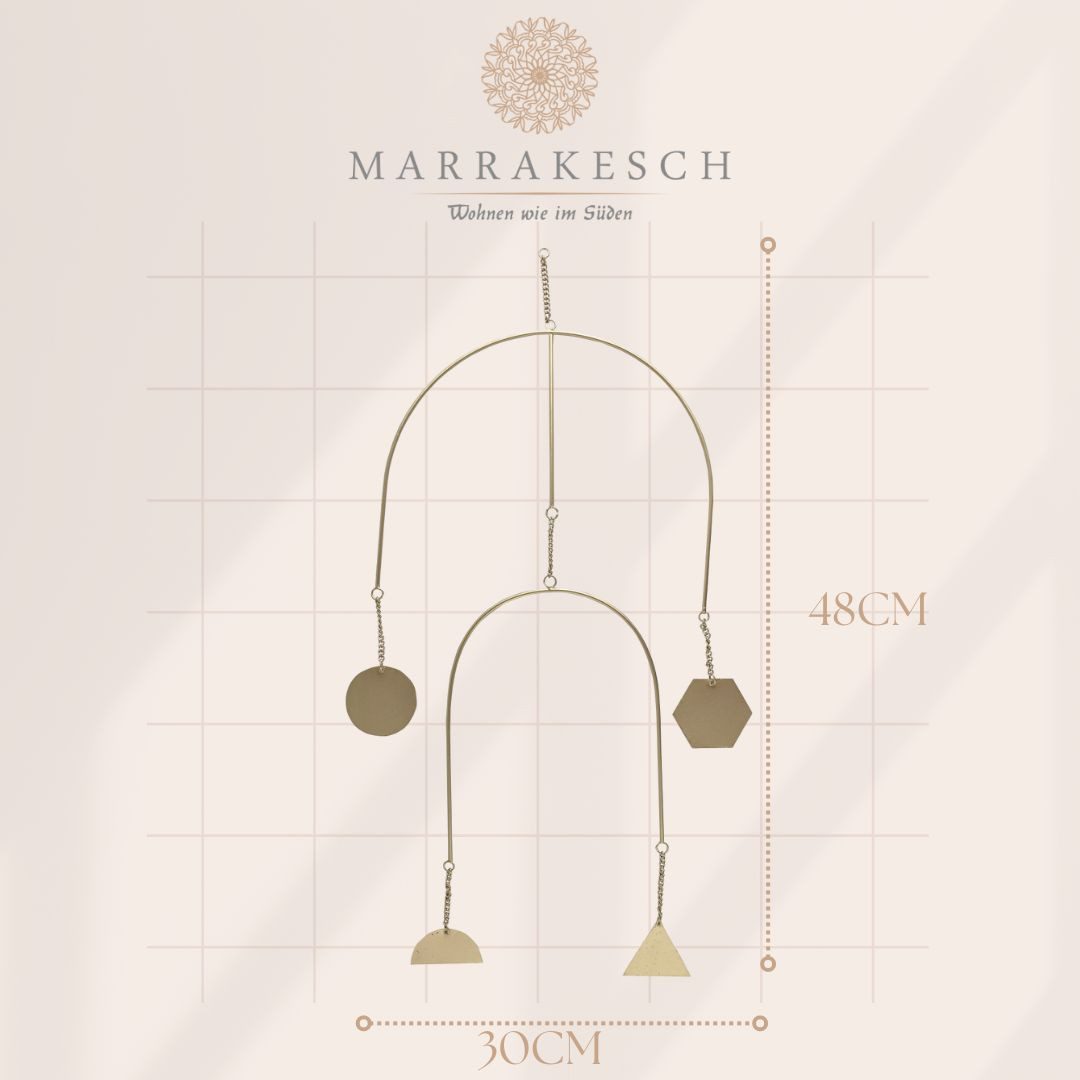 Marrakesch Orient & Mediterran Interior Wanddekoobjekt Boho Hängedeko Pumpo handgefertigt aus Metall in Gold 48 cm Dekoration (1 St), Handarbeit