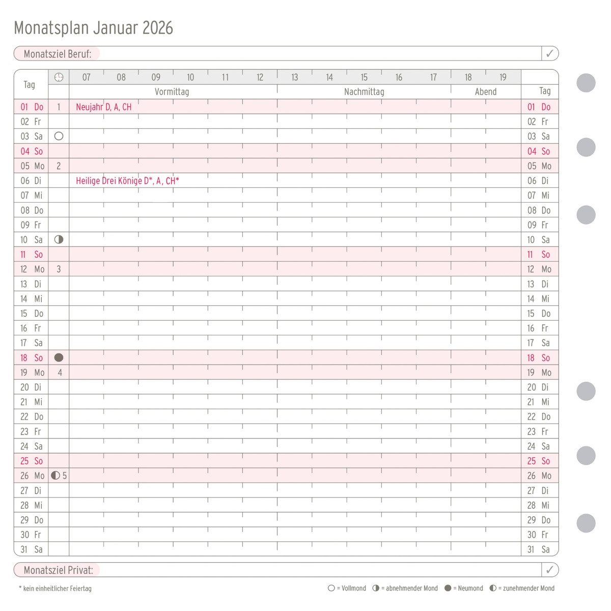 CHRONOPLAN Terminplaner Monatsplan A6 Midi Kalendarium 2026
