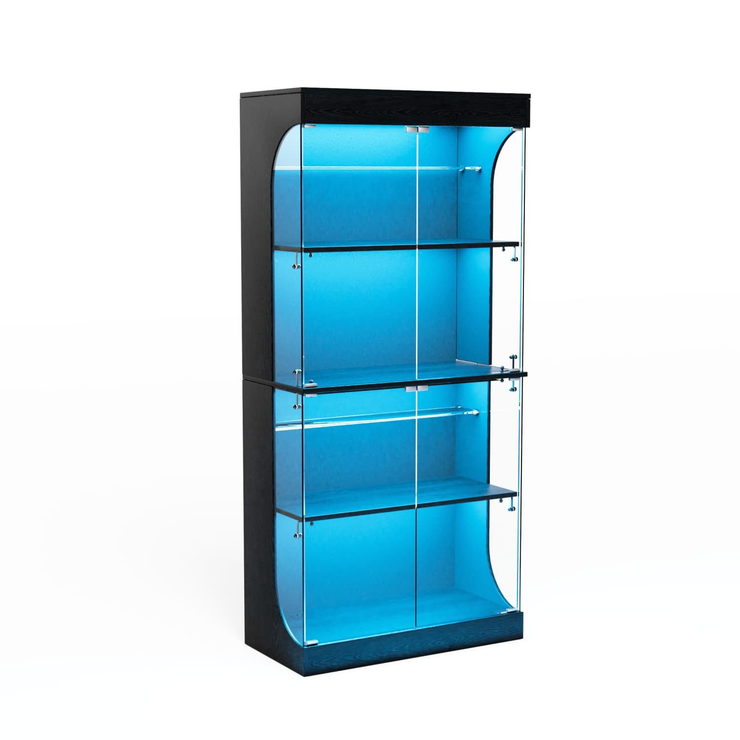 autolock Glasvitrine Vierstöckig Glasvitrin mit Stauraum,LED-Beleuchtung,Glastüren+Sensoren Als staubdichte Glasvitrine für Wohnzimmer geeignet.80*35*165cm