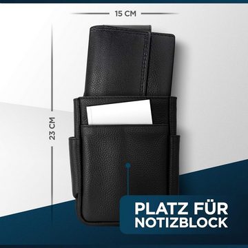 FLEXIBILITE Kellnerbörse Kellnertasche Echt Leder Bedienungsgeldbeutel Kellnerholster, EXTRA 47cm Stahlkette - Hinterfach für Handy etc.