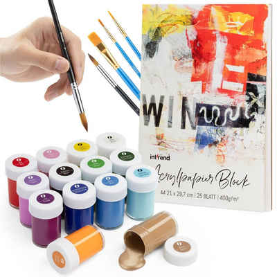 int!rend Bastelfarbe Acrylfarben und Papier Set, Acrylfarbenset mit Papier