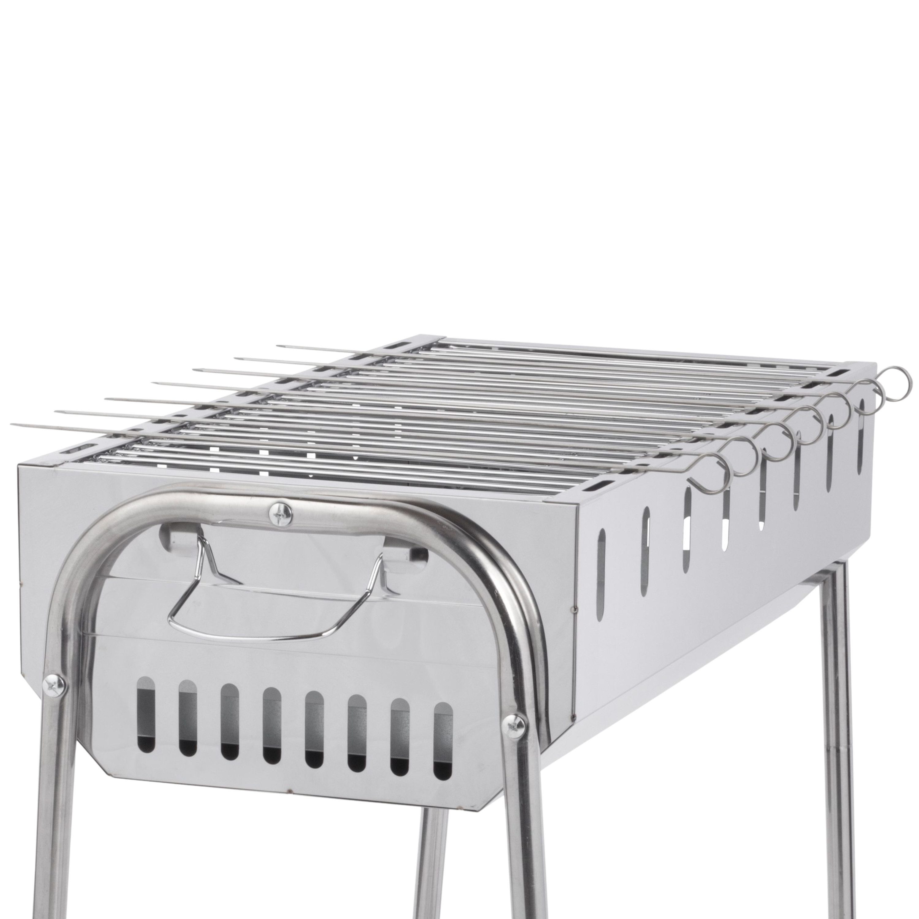 GLÜHZONE Holzkohlegrill SG 300, Schaschlikgrill, Holzkohle, Edelstahl inkl. 8 Grillspieße