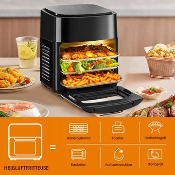 oyajia Heißluftfritteuse Heißluftfritteuse 15L Mini Backofen Airfryer XXL, Temperaturregelung, 1800,00 W, Grill, Fritteuse, Obst-Dehydrator, Toaster, mit Sichtfenster