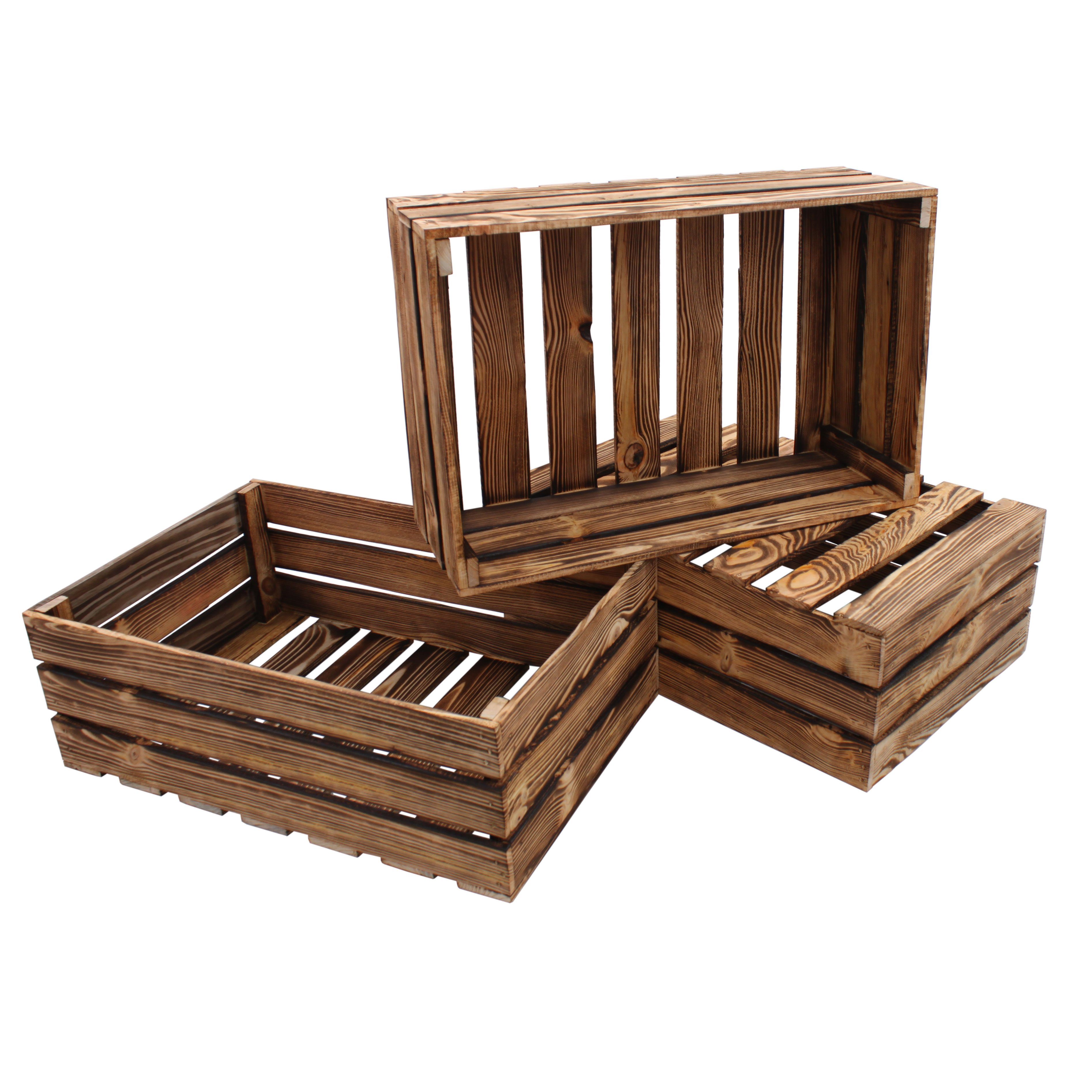 GERSO Holzkiste Deko Holzkiste geflammt 60x40x21cm Obstkiste Holzbox