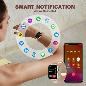 Colesma Smartwatch (1,69 Zoll, iOS Android), Damen HD Fitnessuhr Tracker mit Telefonfunktion IP67 Wasserdicht Uhr