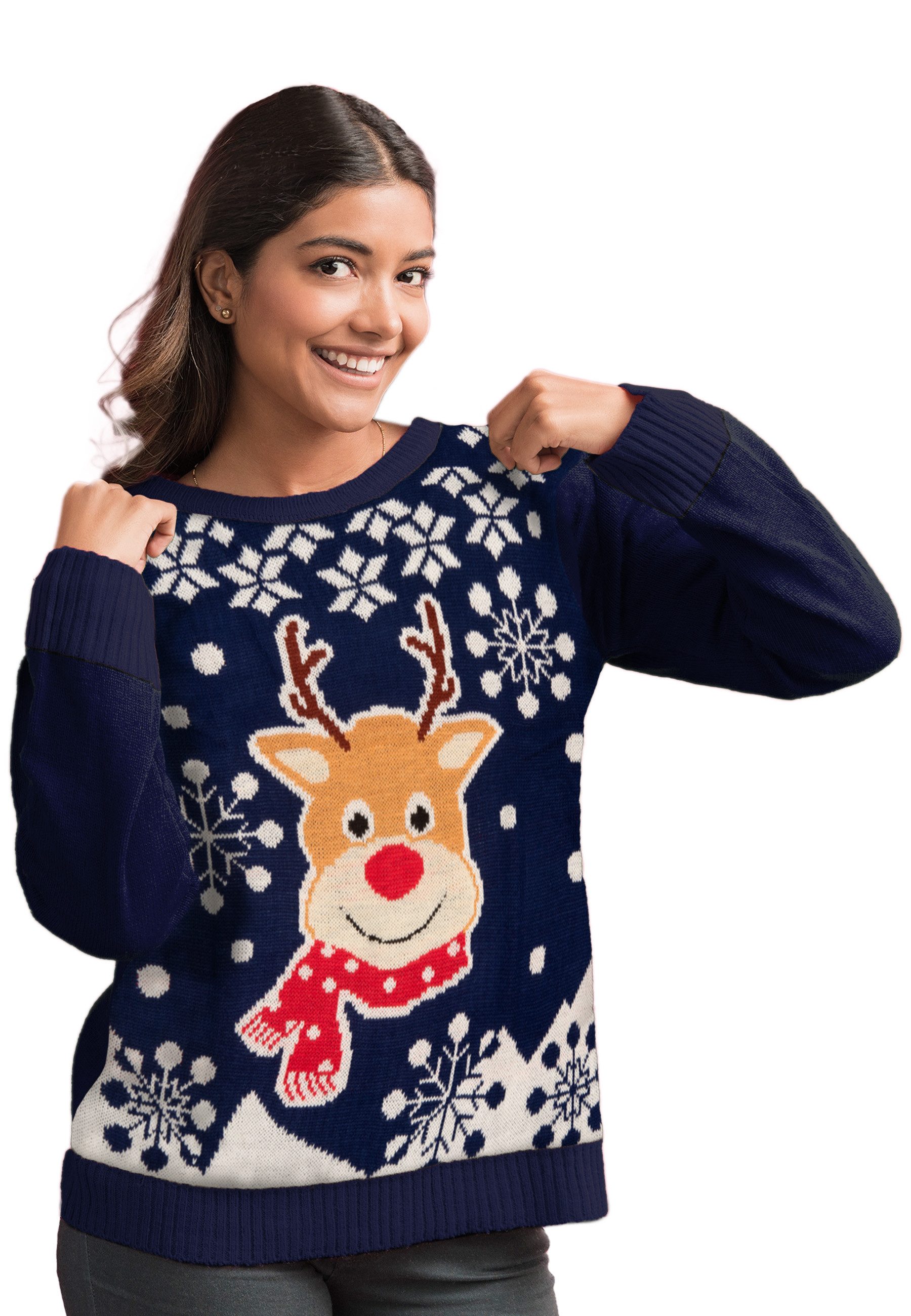 United Labels® Weihnachtspullover Winterpullover - Rentiere Ugly Sweater Damen Blau