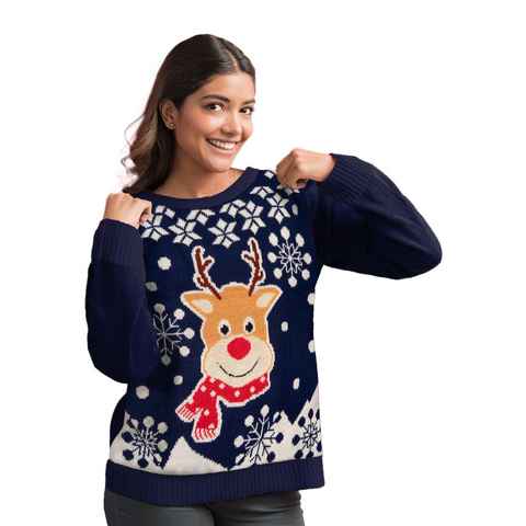 United Labels® Weihnachtspullover Winterpullover - Rentiere Ugly Sweater Damen Blau