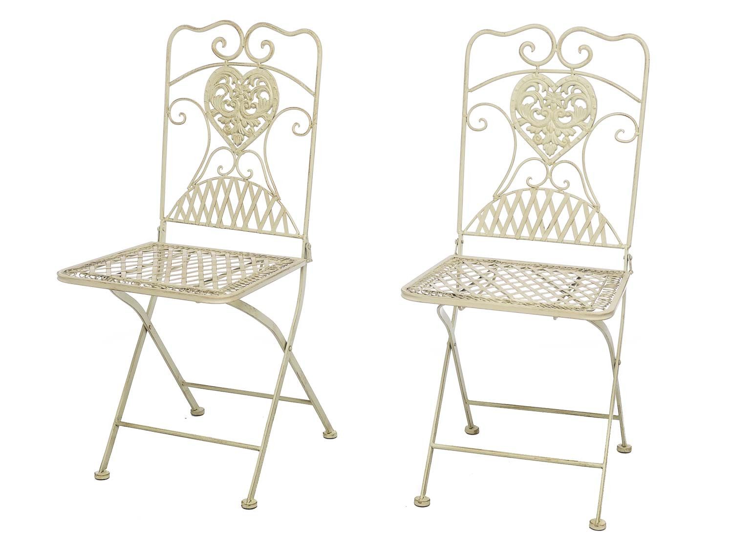 Aubaho Dekoobjekt 2x Gartenstuhl Stuhl Bistrostuhl Garten Eisen antik Stil creme weiß