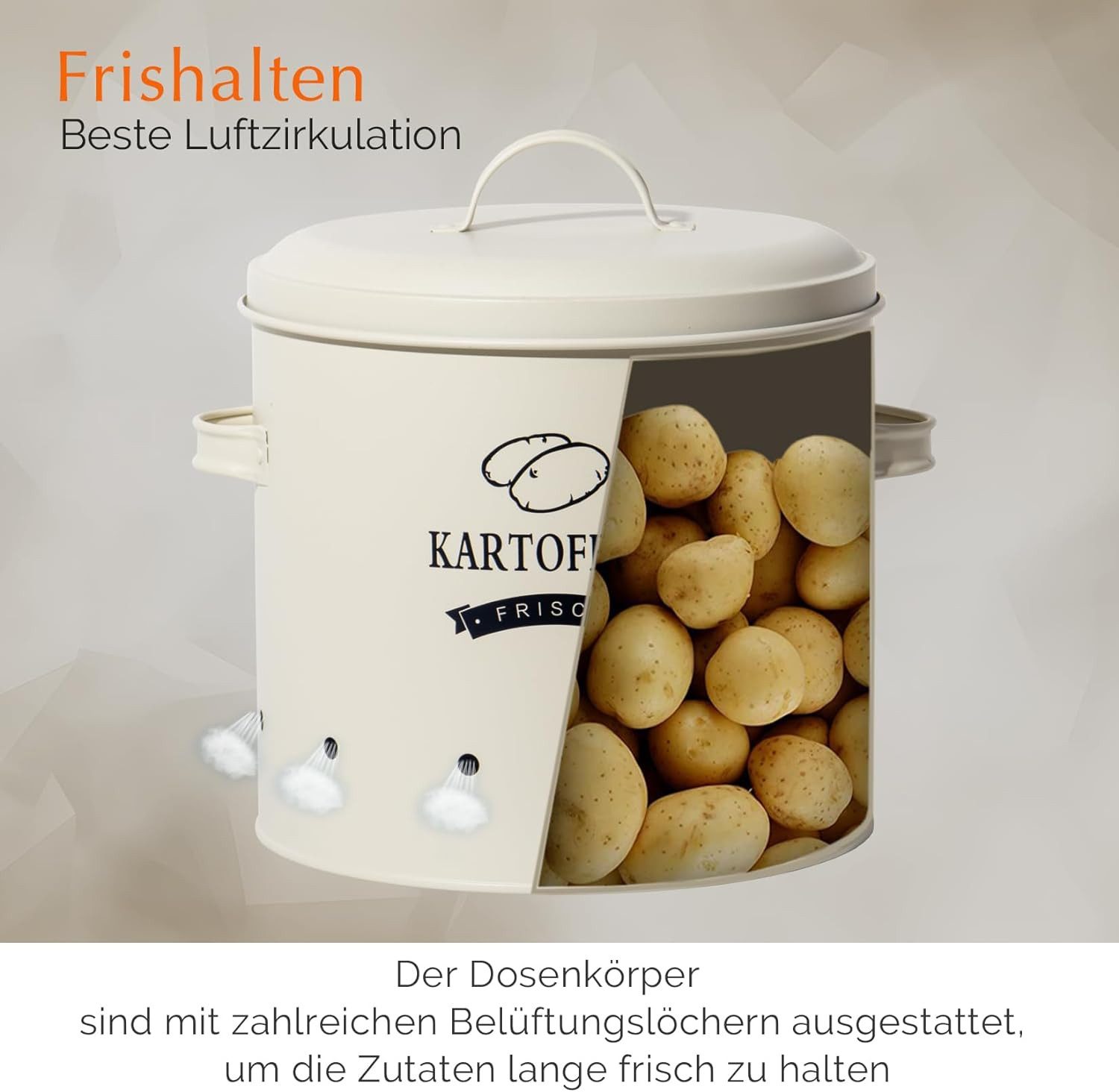 Zedelmaier Vorratsdose Aufbewahrung Kartoffeln Set für Kartoffeln,Zwiebeln,Knoblauch Metall, (TDYC-SET), Zwiebeltopf Kartoffeltopf Knoblauchtopf,Runde Form