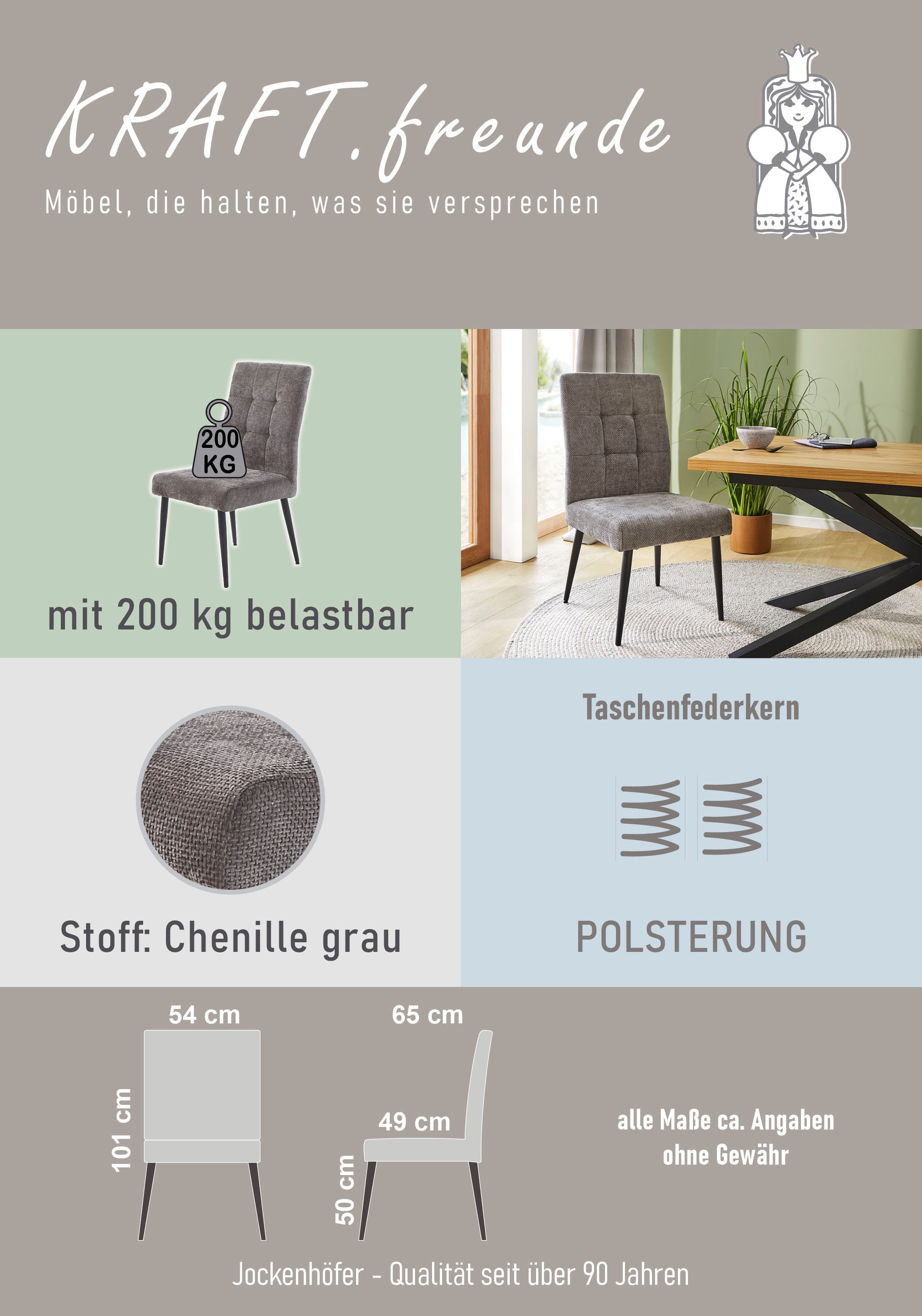 Jockenhöfer Gruppe 4-Fußstuhl Suma (Set, 2 St), 4-Fuss Stuhl, bis zu 200 kg belastbar, Taschenfederkern – Bild 4 von 5