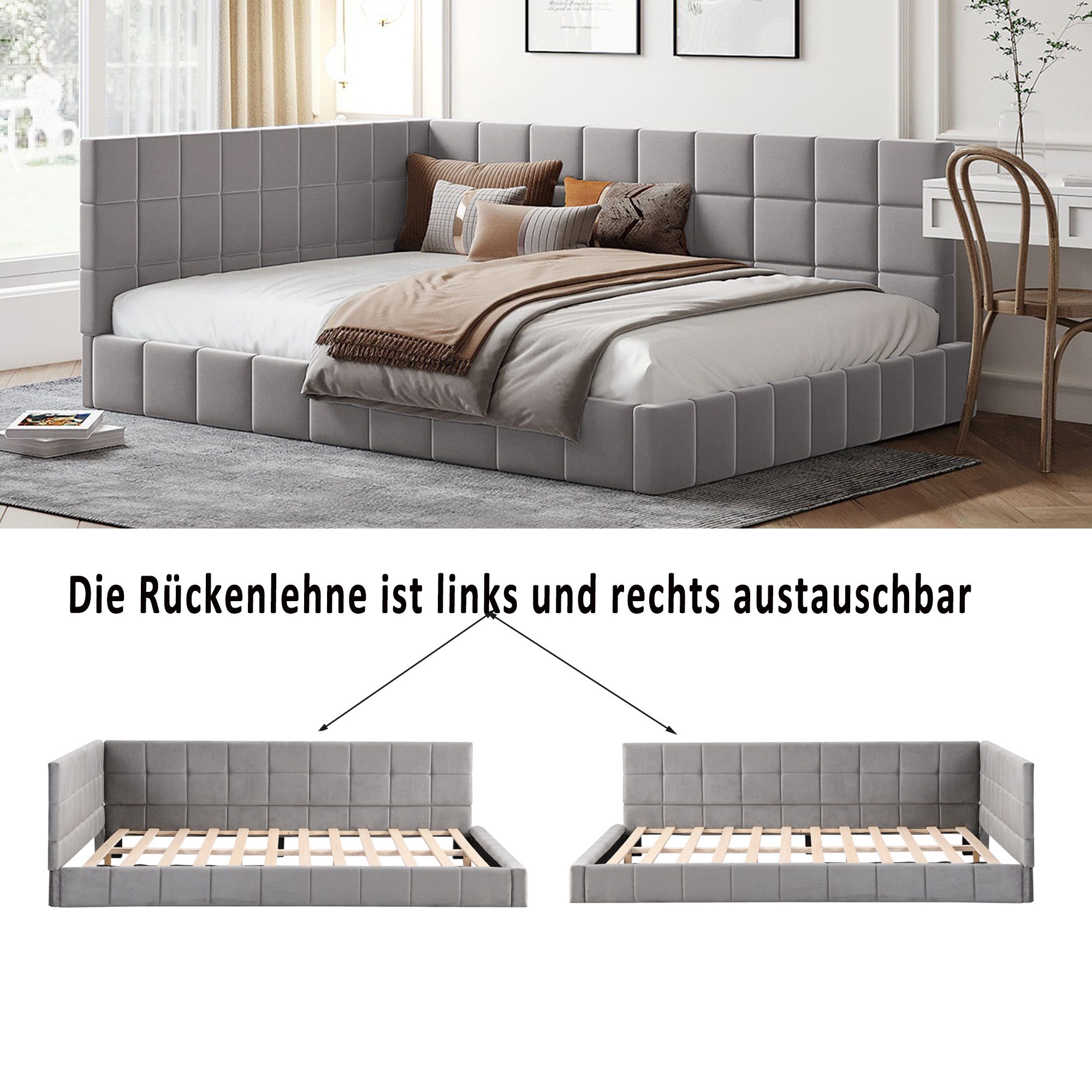 Merax Daybett, Polsterbett mit Schlaffunktion, Tagesbett Schlafsofa, Samt, 140x200cm
