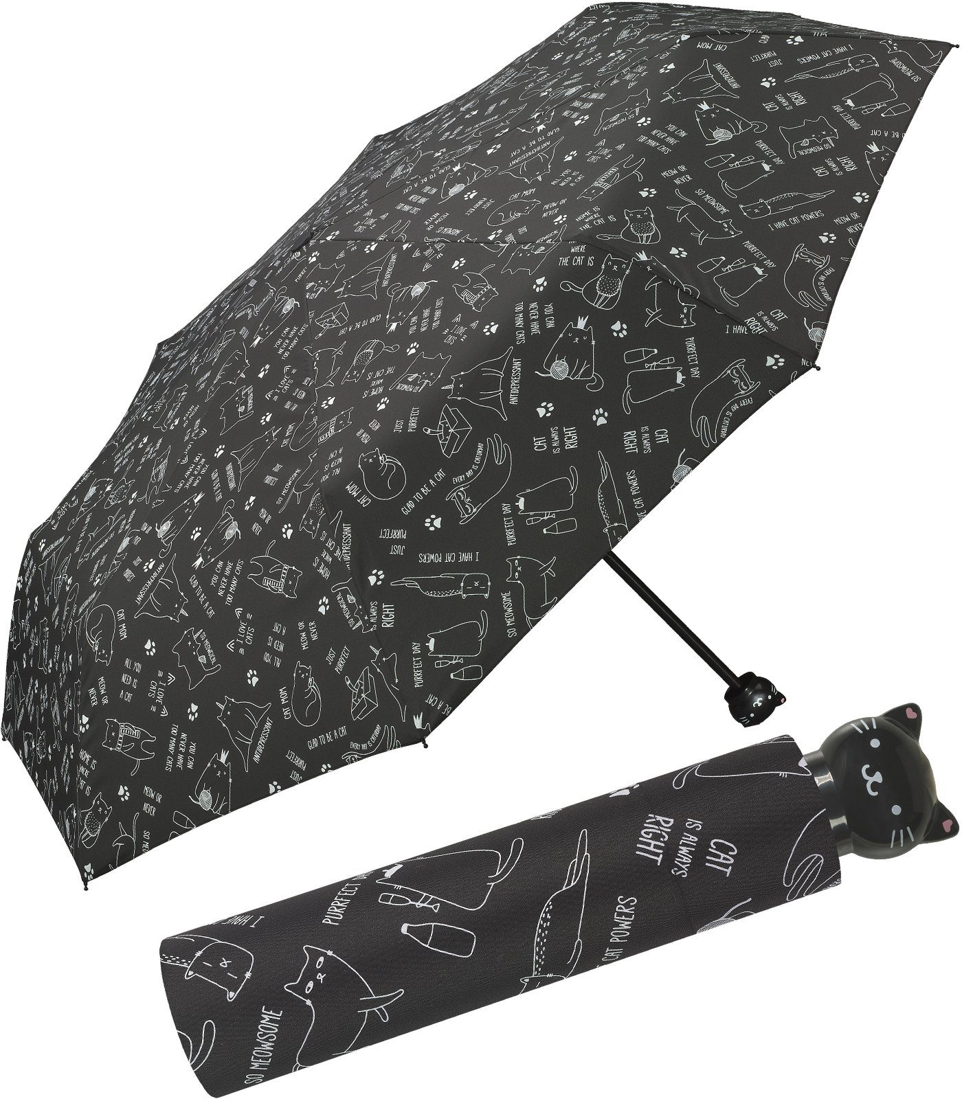 Katzengriff RAIN Cats, Damen HAPPY Taschenregenschirm Handöffner Taschenschirm