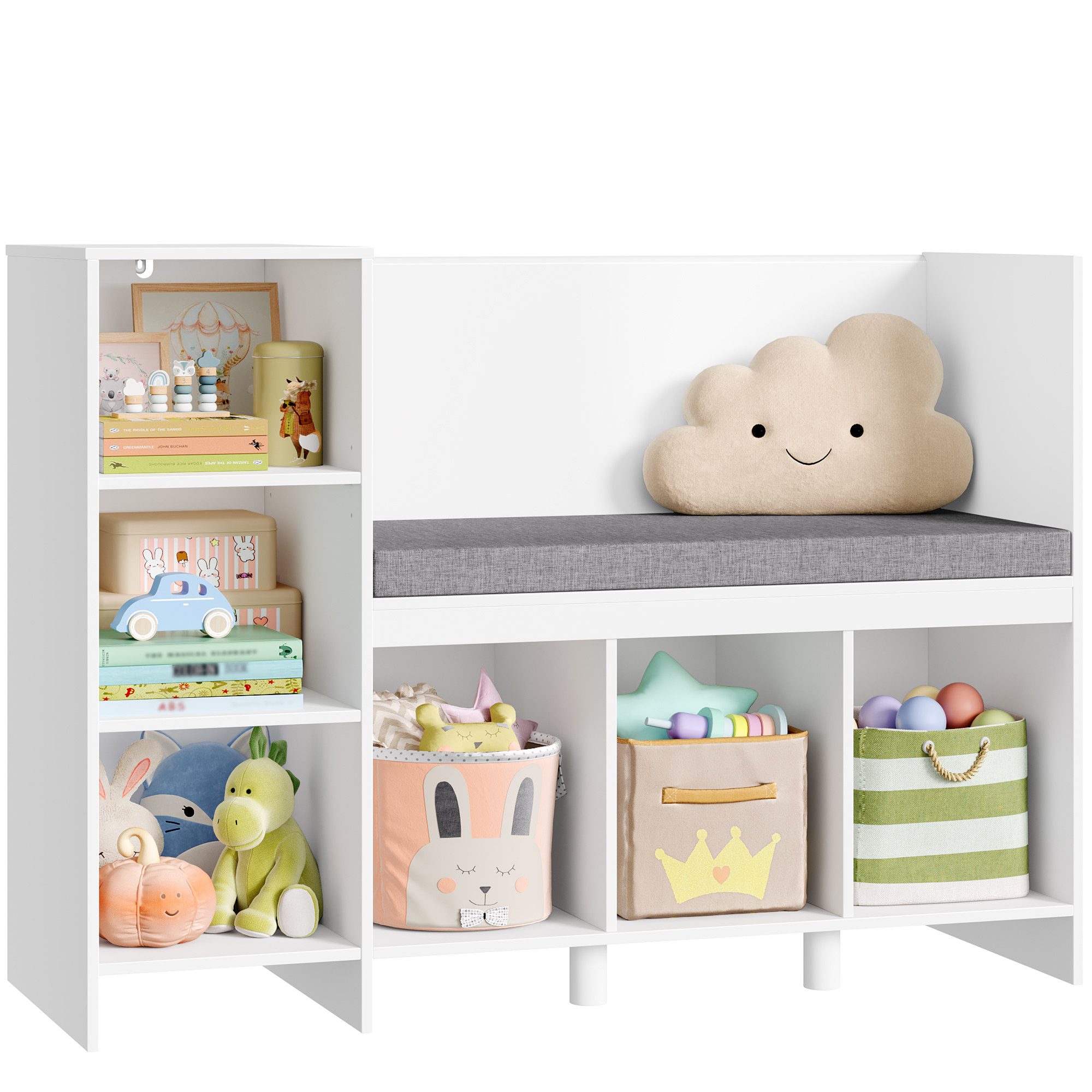 HOMECHO Spielzeugtruhe, Bücherregal Kinder mit Kissen und 6 Ablagefächern W günstig online kaufen