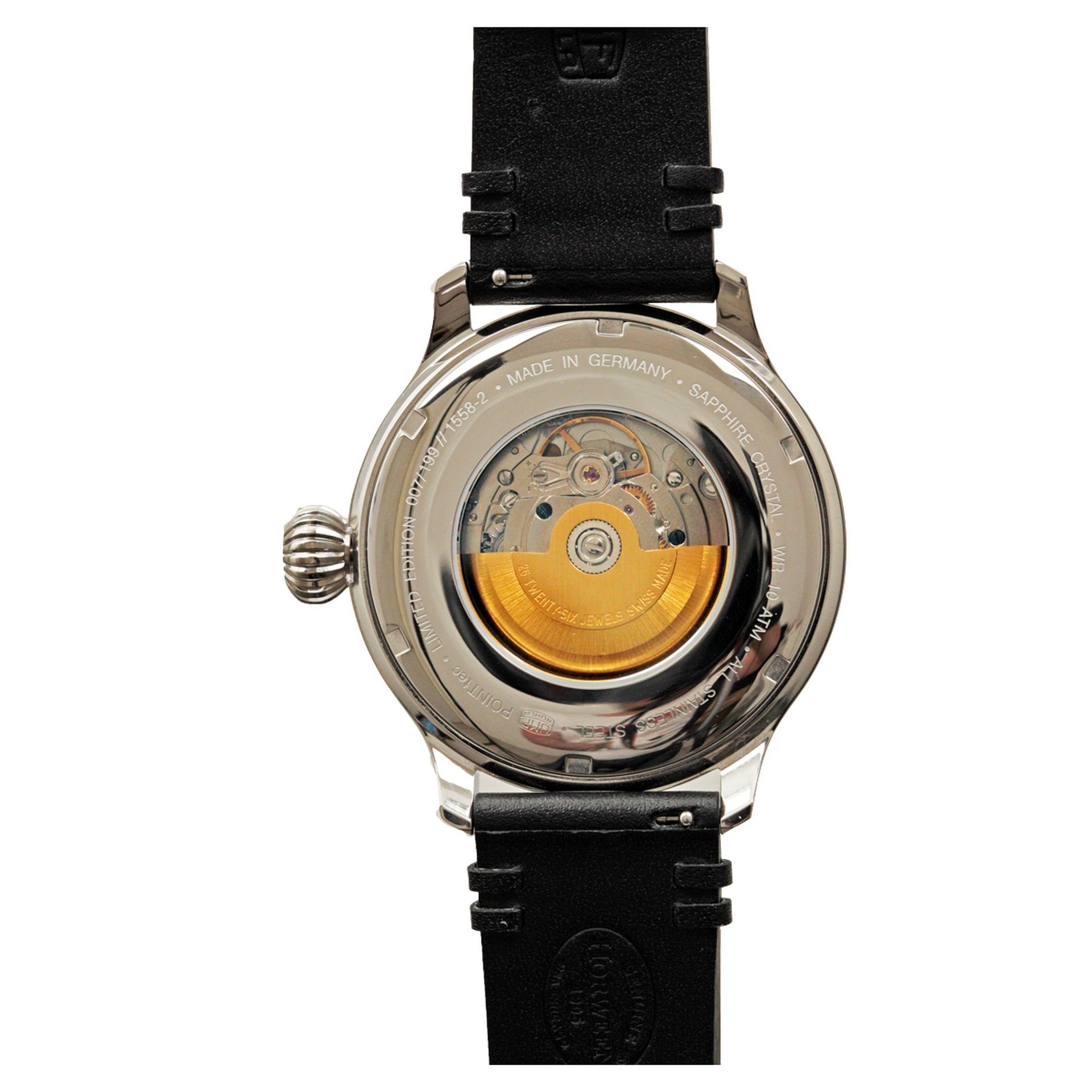 UMF Ruhla Automatikuhr 1558-2, Limited Edition Romanus - Herrenuhr mit Münzlünette, schwarzes Lederarmband & Ziffernblatt - Made in Germany