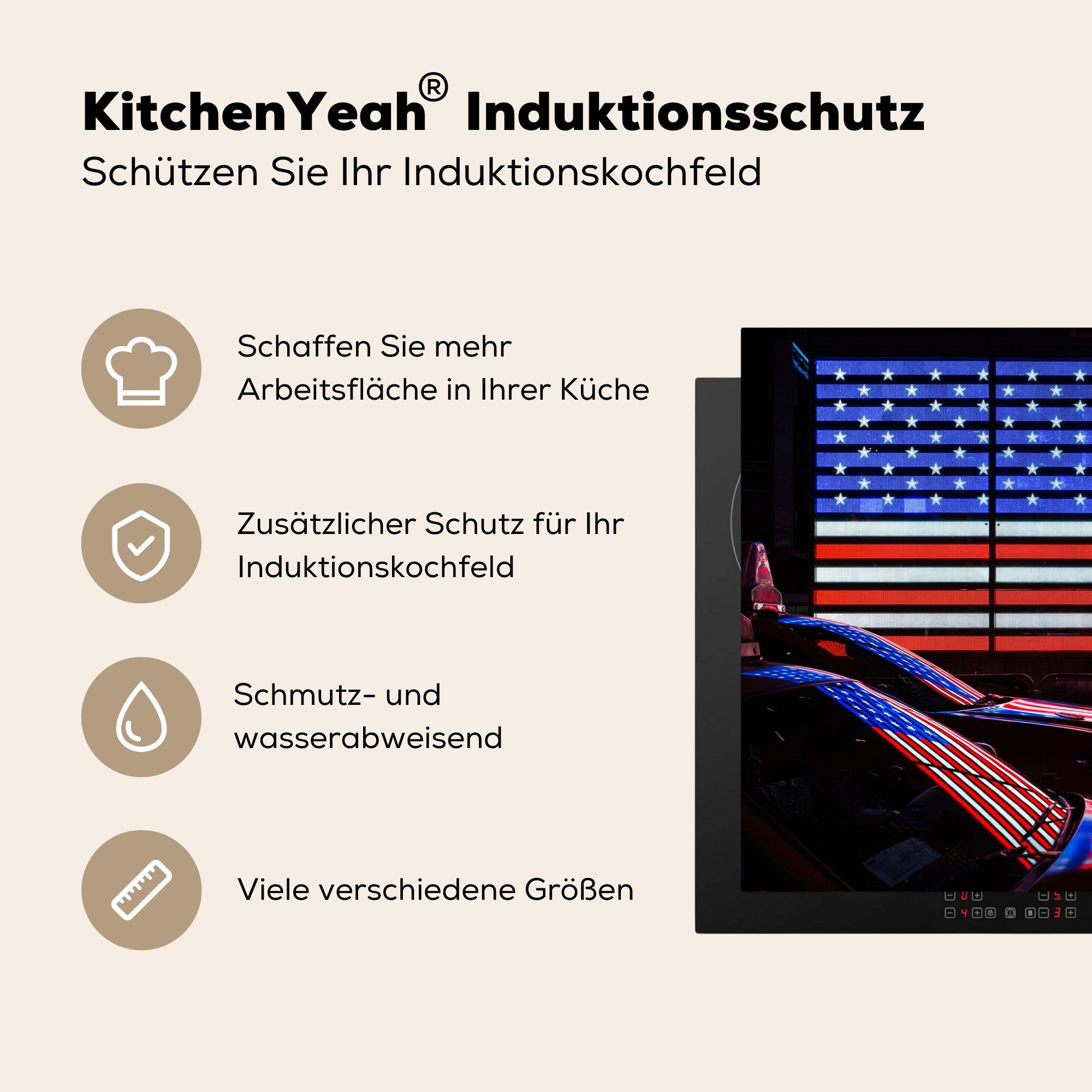 81x52 amerikanischer Herdblende-/Abdeckplatte mit Vinyl, Flagge, Ceranfeldabdeckung Schutz Taxis MuchoWow tlg), cm, (1 für die küche, Induktionskochfeld