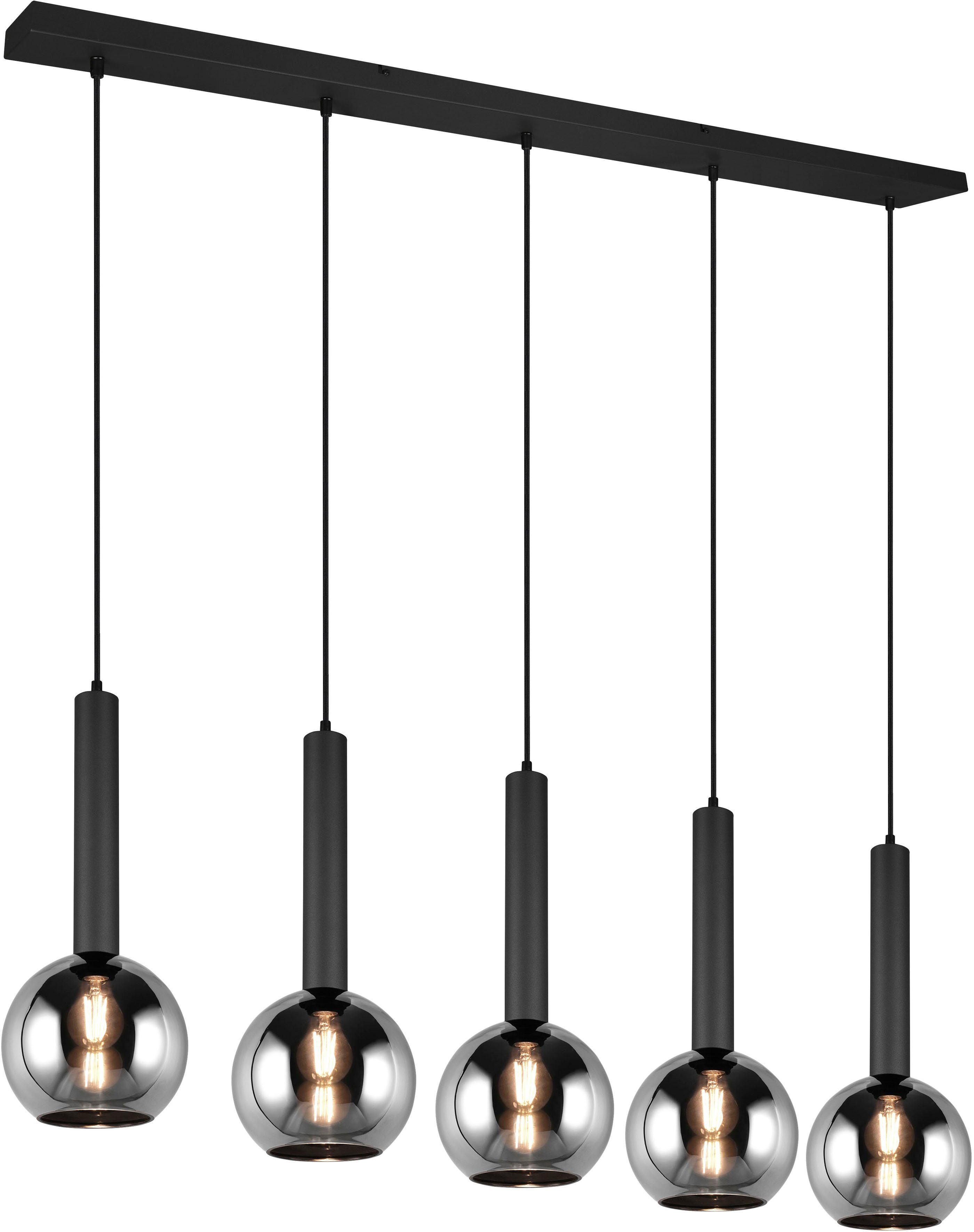 TRIO Leuchten Pendelleuchte Clayton, ohne Leuchtmittel, warmweiß - kaltweiß, Hängelampe höhenverstellbar bis 150cm, Glas rauchfarbig, exkl 5xE27