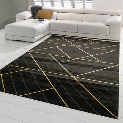 Teppich Teppich modern Designerteppich geometrisches Muster in schwarz gold, Teppich-Traum, rechteckig, Höhe: 12 mm