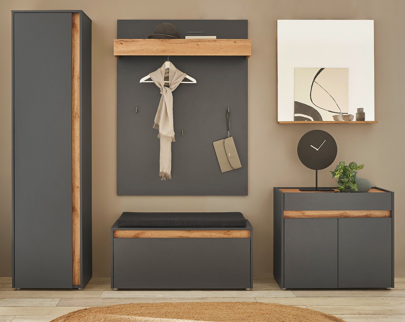 Furn.Design Garderoben-Set Center, (Kombination in grau matt mit Wotan Eich günstig online kaufen