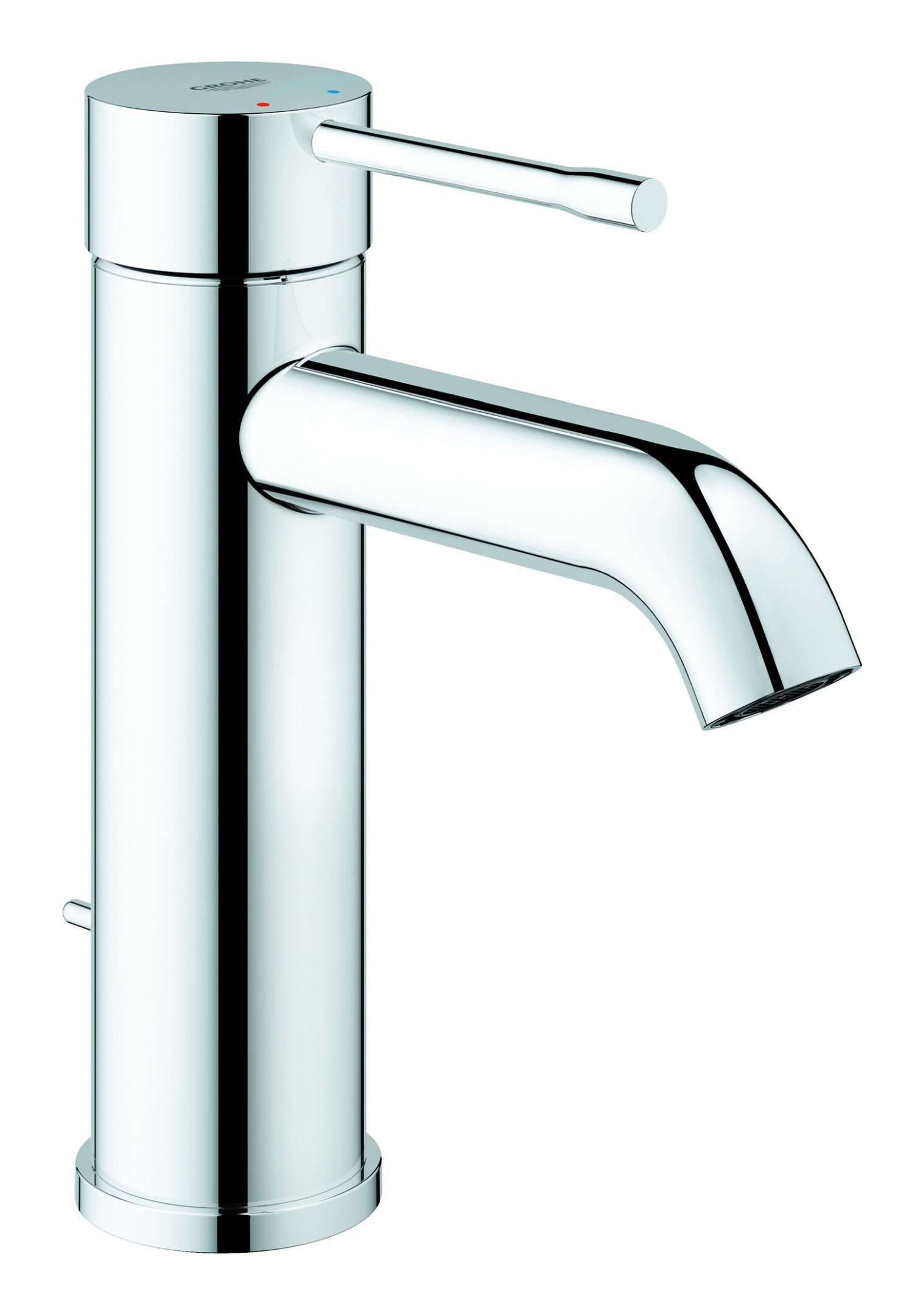 Grohe Waschtischarmatur Essence Einhand gebogener Auslauf mit Zugstangen-Ablaufgarnitur S-Size - Chrom