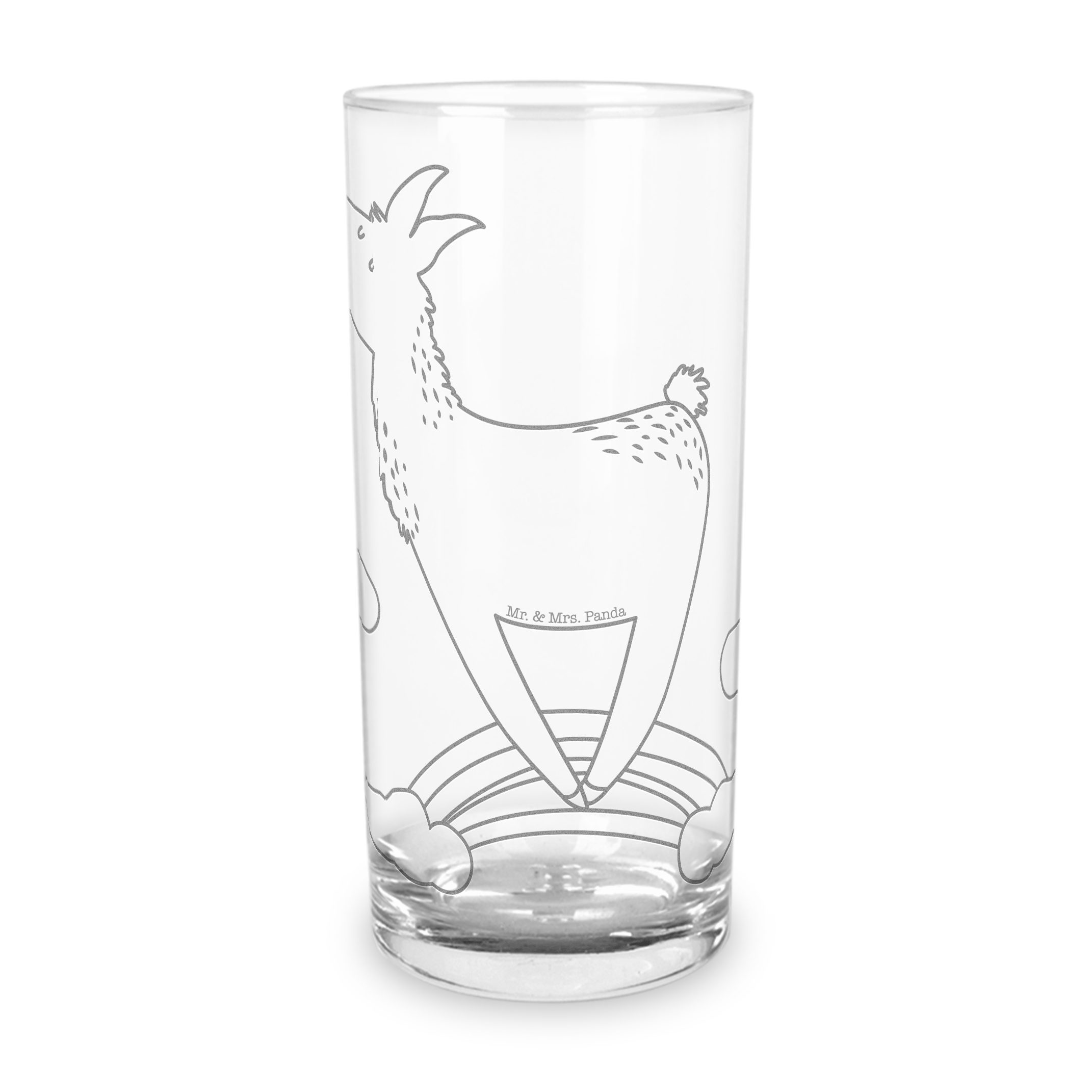 Mr. & Mrs. Panda Glas 200 ml Lama Regenbogen - Transparent - Geschenk, Abi, Trinkglas, Wass, Premium Glas, Magische Gravuren