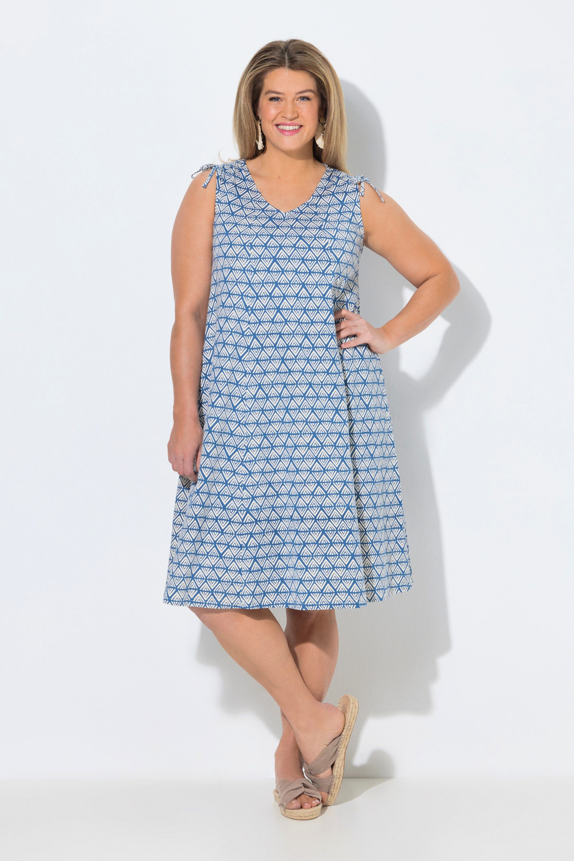 Jerseykleid Midikleid Rhombenmuster A-Linie V-Ausschnitt