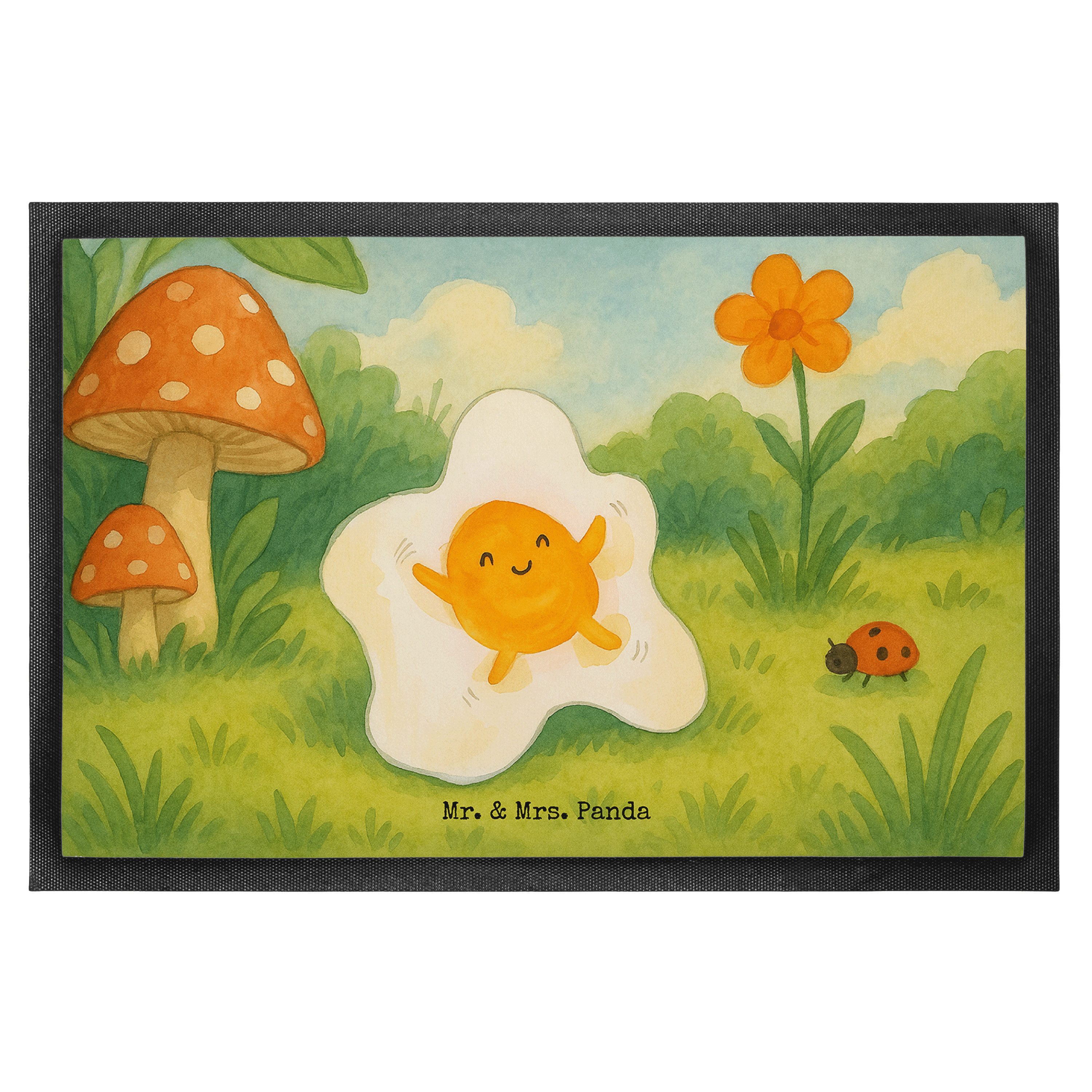 Mr. & Mrs. Panda Fußmatte Spiegelei Ei Design, Sauberlaufmatte 40 x 60 cm, Weiß, Schön, Gummima, rechteckig, Höhe: 40 mm, Gummimatte Geschenk Outdoor-Matte
