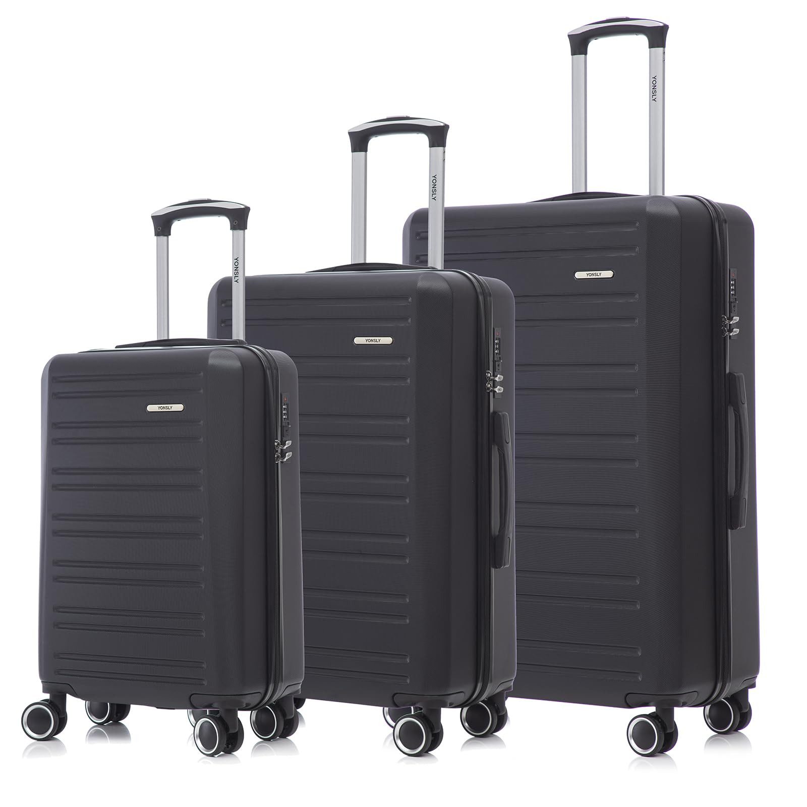 yonsly Kofferset Hartschalenreisekoffer Set mit Zahlenschloss,Rollkoffer, 4 Rollen, (Handgepäck Trolley (M, L, XL), 3 tlg., Reisekoffer), geräuschloser Gleitbewegung Verstärkte Kofferecken schützen