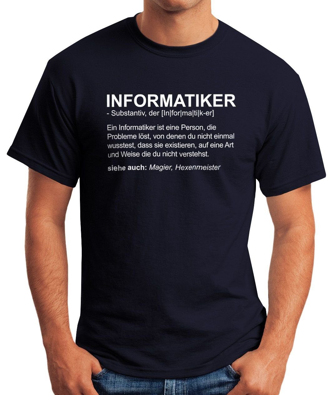 Moonworks® Fun-Shirt navy Print mit Definition Herren Informatiker MoonWorks T-Shirt Print-Shirt