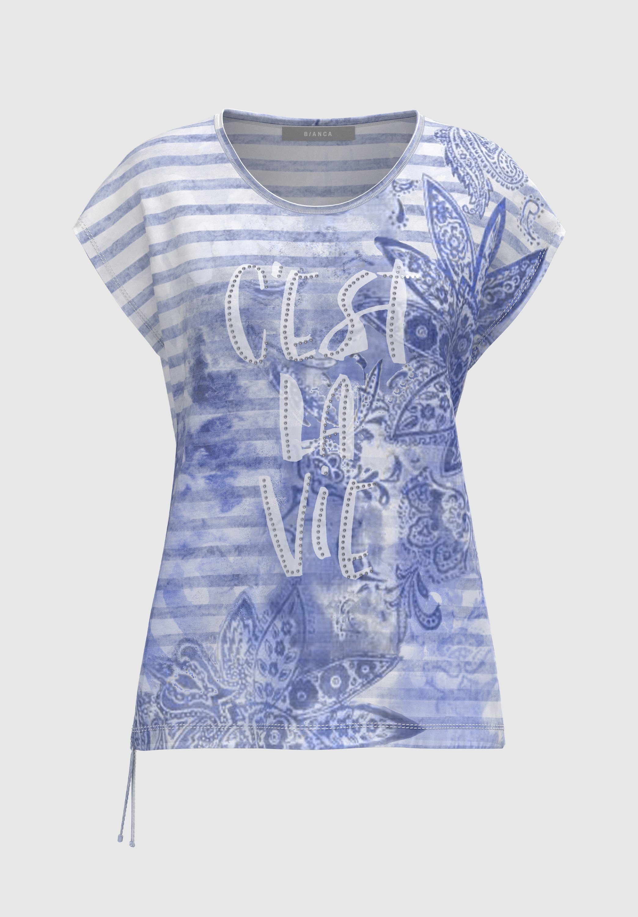 JULIE Print-Shirt floralem Streifenshirt mit Nietendetail Print bianca und