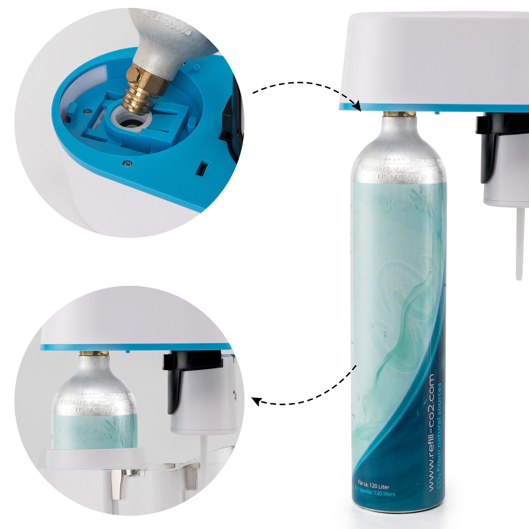 Inhalt: XXL Zylinder Wassersprudler CO2 Kohlensäure, Zoomyo mit 1,2 Flasche 1,2 doppeltem gefüllter Liter Liter