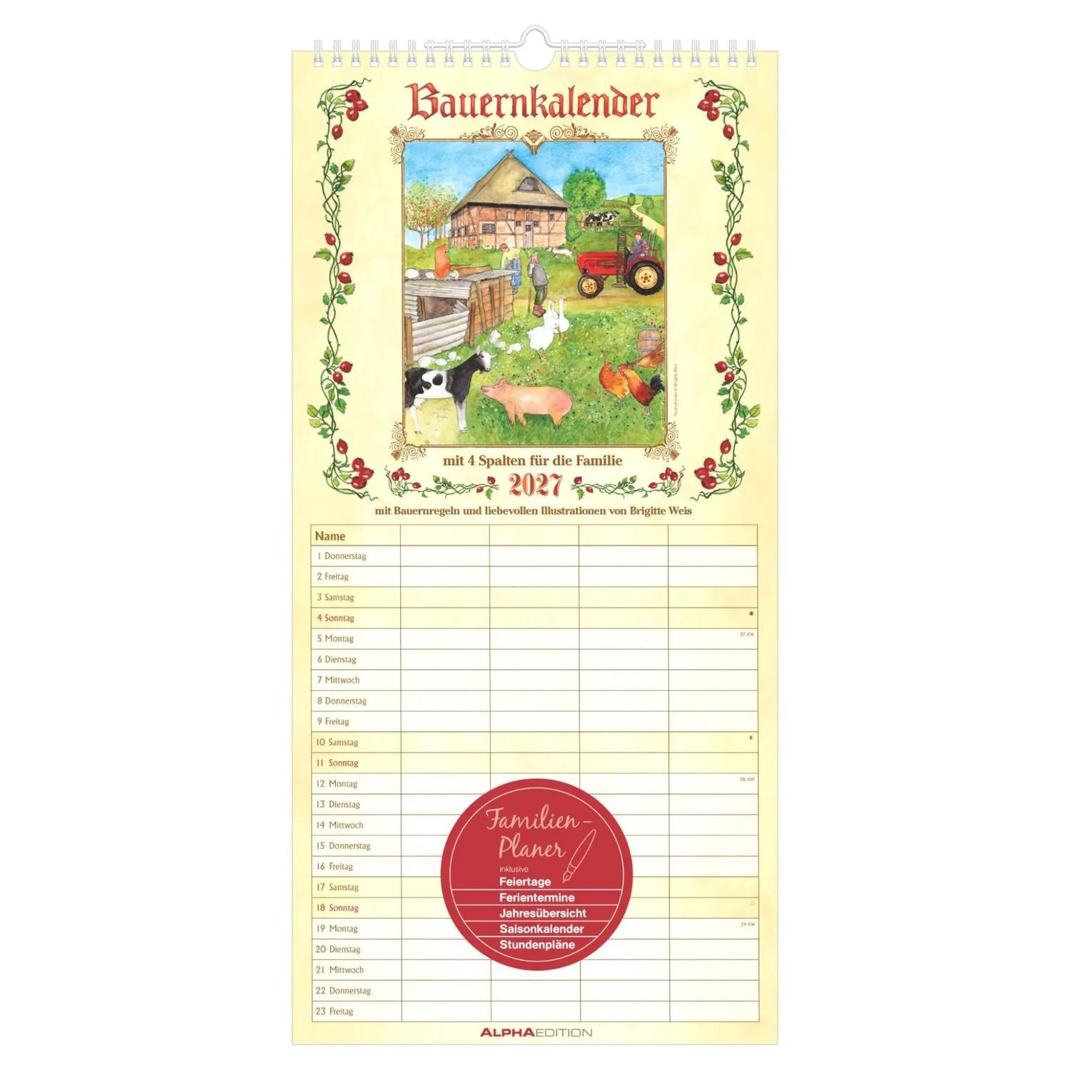 NEUMANN Wandkalender Bauernkalender Familienplaner 2027