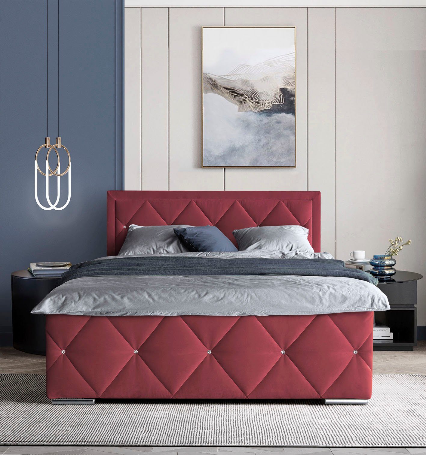 Leonique Boxbett Alfie, Хиты продаж! Inkl. Bettkasten&Topper, Wahlweise mit Knopfsteppung oder Strasssteinen, H2, H3 und H4 wählbar