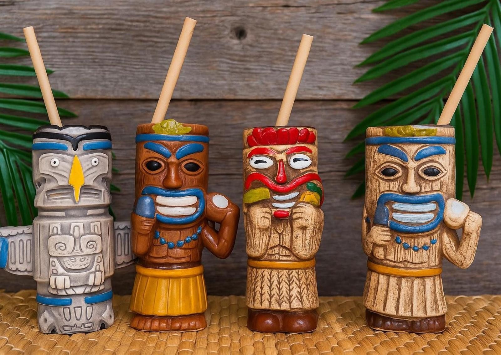 Geschenkestadl Cocktailglas 4 Stück Tiki Cocktail Becher Motiv 430ml-480ml Trinkglas Bar Deko, 4-tlg.