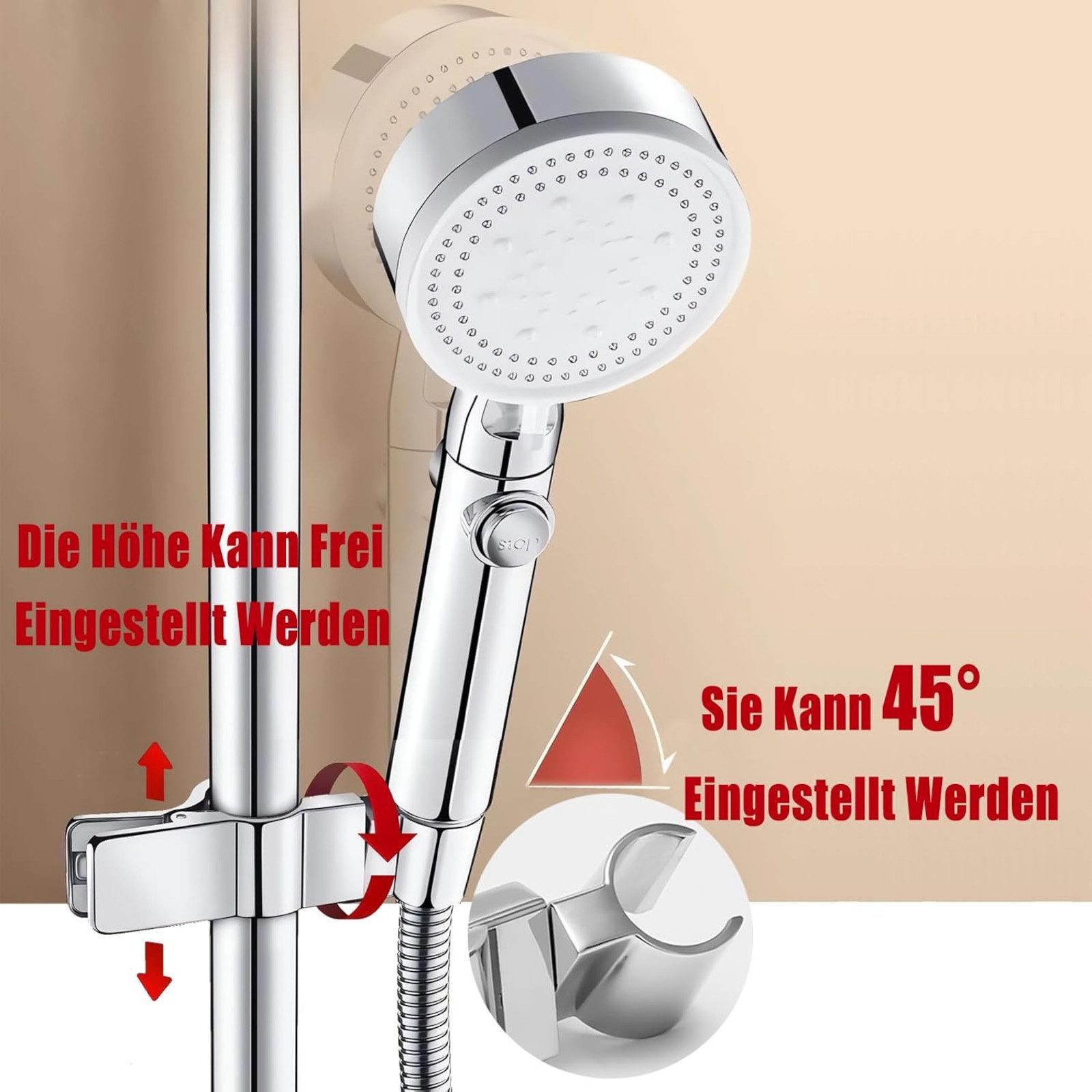 FELIXLEO Handbrause Duschkopfhalterung Brausehalter Verstellbar Handbrause Halterung, (1-tlg) – Bild 4 von 5