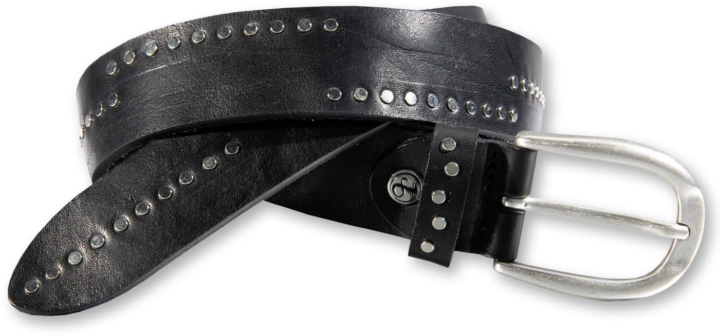 Silbergift Ledergürtel rustikale Nieten, Oberfläche im Vintage-Look schwarz