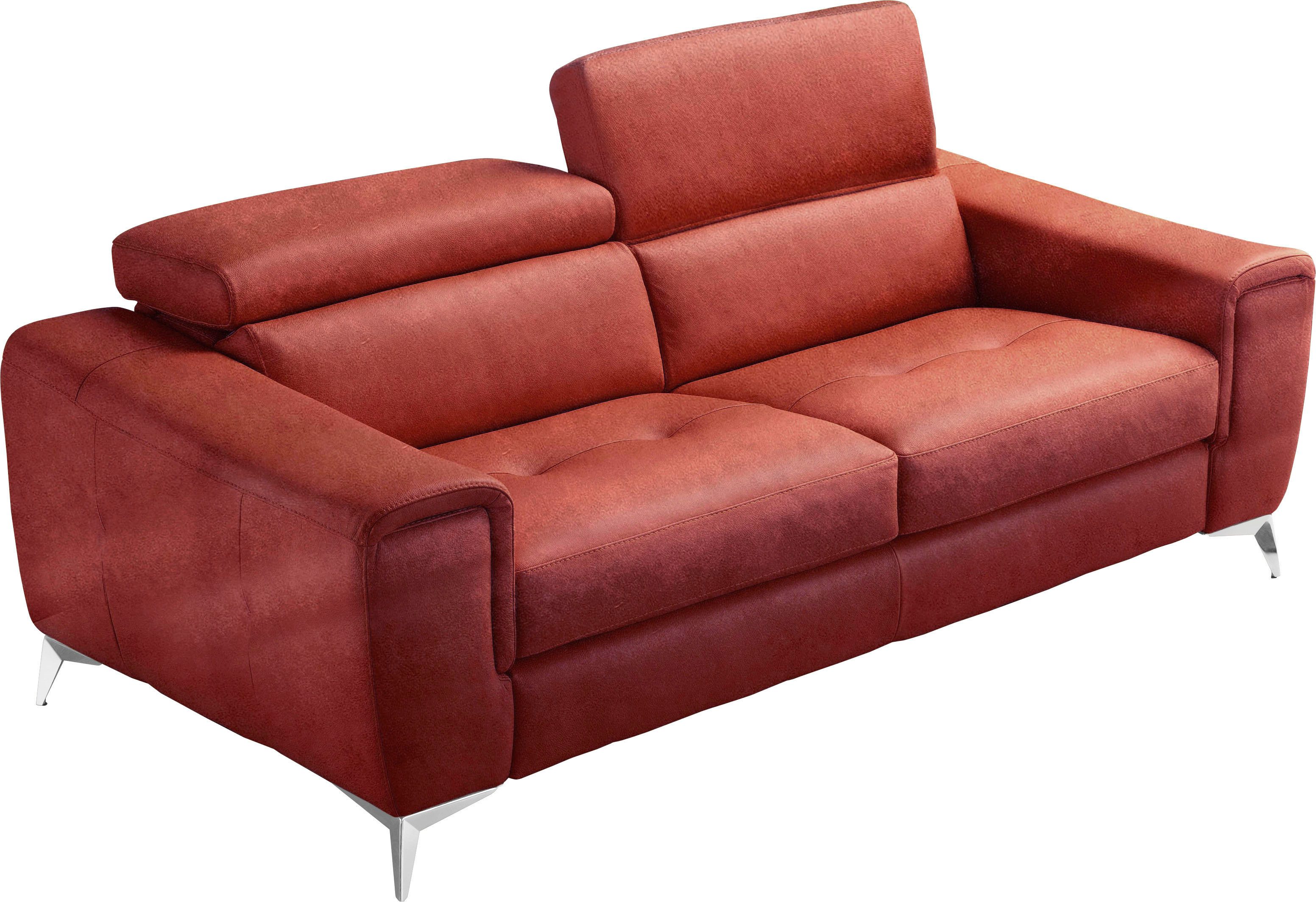 Egoitaliano 2,5-Sitzer Francine, Designsofa, Loungesofa, Breite 213 cm, Fußfarbe chrom, Designfuß, Luxus-Microfaser Lederoptik, marsala