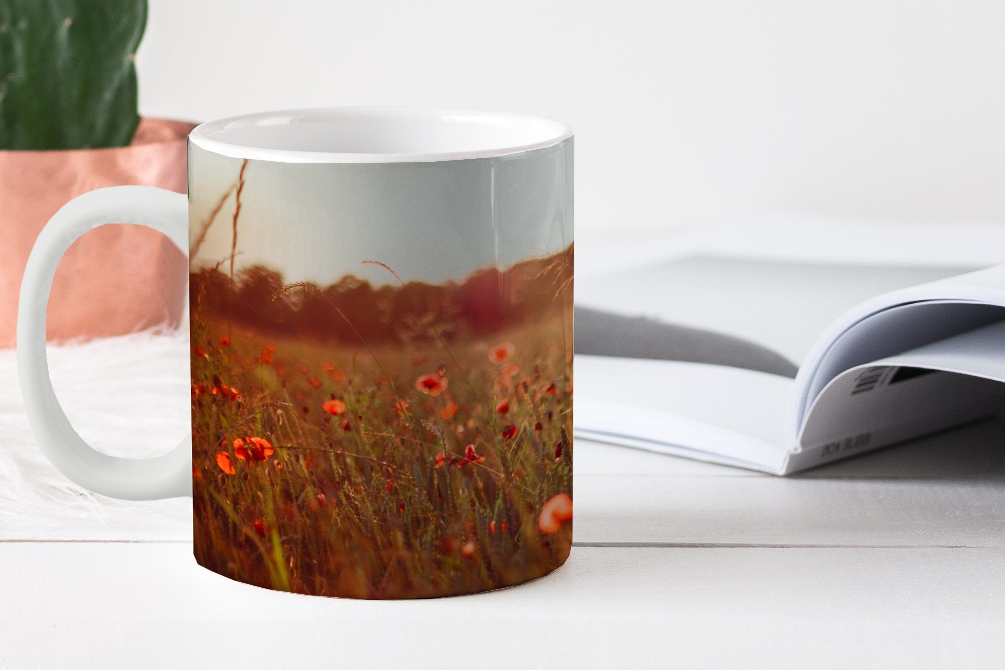 MuchoWow Tasse Sonnenuntergang - Blumen Teetasse, Kaffeetassen, Geschenk Keramik, - Becher, Teetasse, Rot