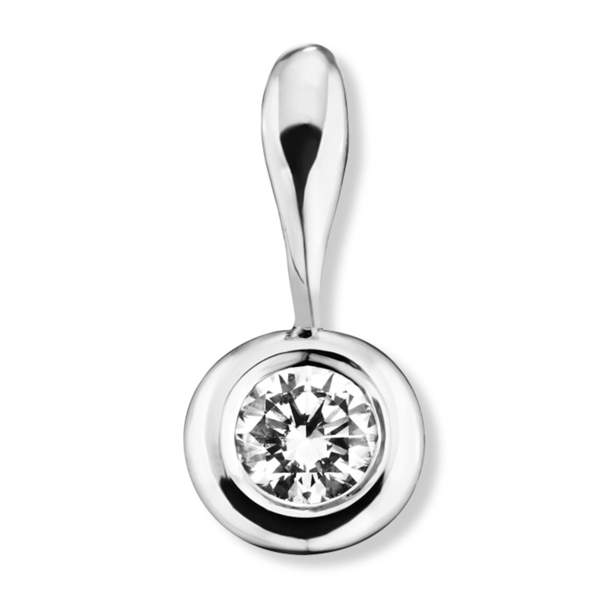 Kettenanhänger 0.1 ct Diamant Brillant Zarge Anhänger aus 750 Weißgold