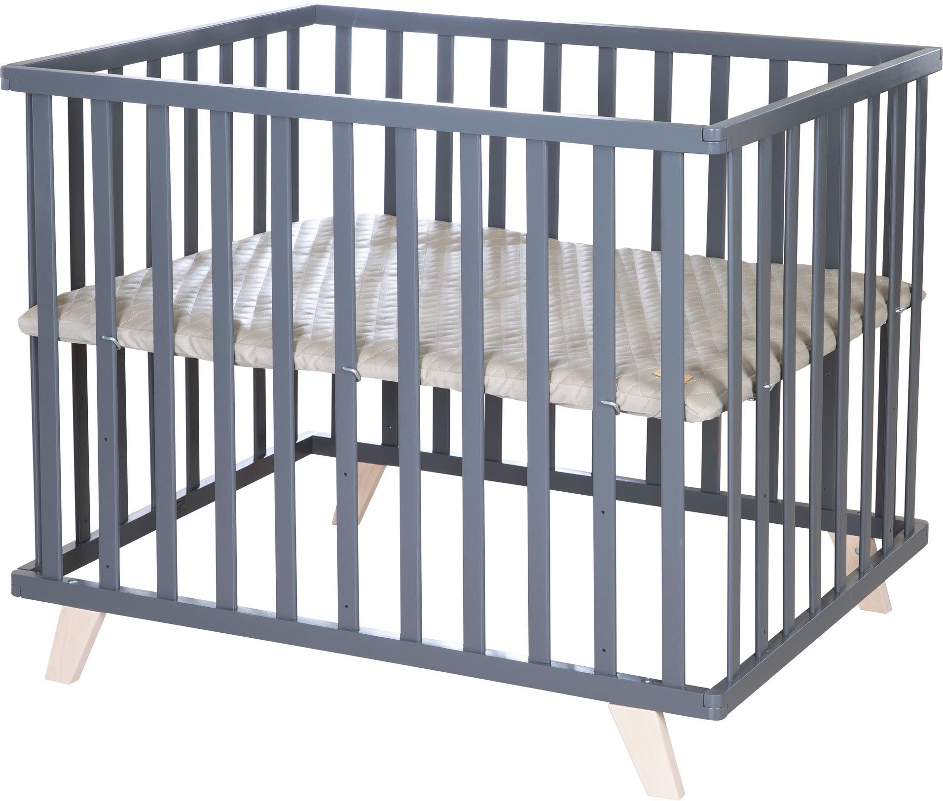roba® Дитячі манежі Luxe, grau, 75x100 cm, mit Дитячі манежіeinlage Greyish gesteppt