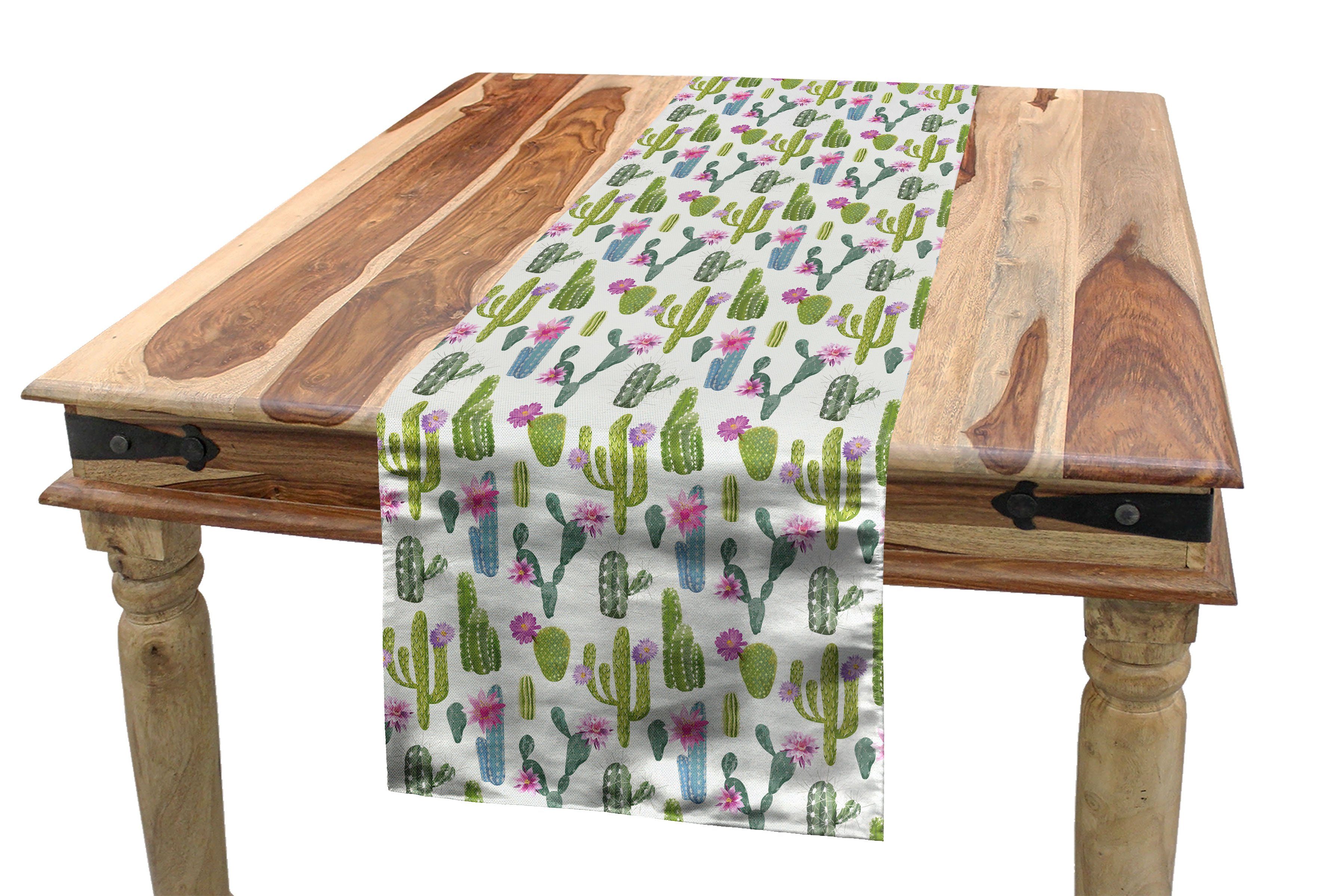 Abakuhaus Tischläufer Esszimmer Küche Rechteckiger Dekorativer Tischläufer, Exotisch Saguaro-Betriebsblumen