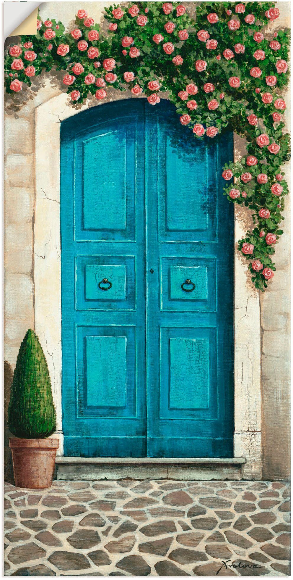 (1 Blaue Alubild, Wandaufkleber Poster Tür in Kletterrosen, mit St), Leinwandbild, versch. & Artland oder Türen Wandbild Größen als Fenster