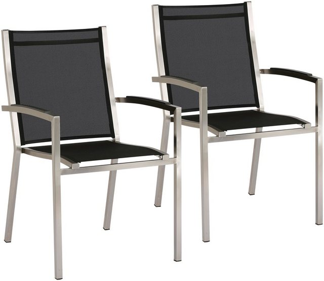 BEST Gartensessel Marbella, (2er Set), Edelstahl/Ergotex, silber/schwarz