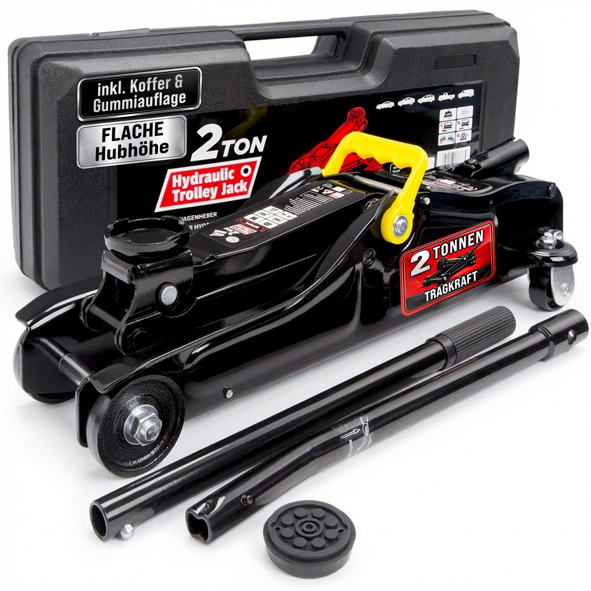 Deuba Wagenheber, hydraulischer Flachwagenheber 2t 85-330mm Auto KFZ Rangierwagenheber