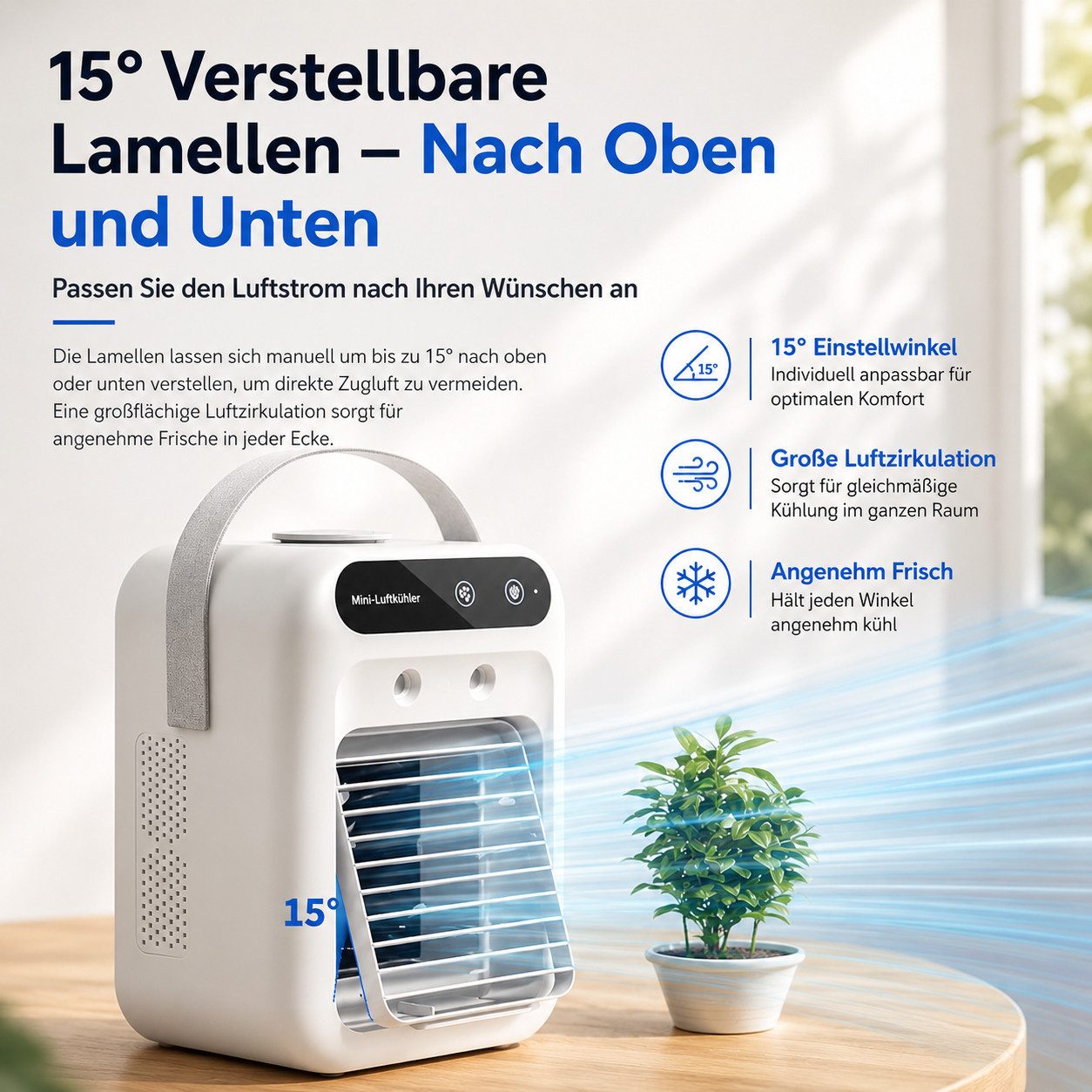 MOPUEA Ventilatorkombigerät 2-in-1Tragbarer Luftkühler, 500 ml, Kühlwasserventilator für Home, USB-Akkuventilator mit Tragegriff, 2 Stufen, Befeuchtungsspray