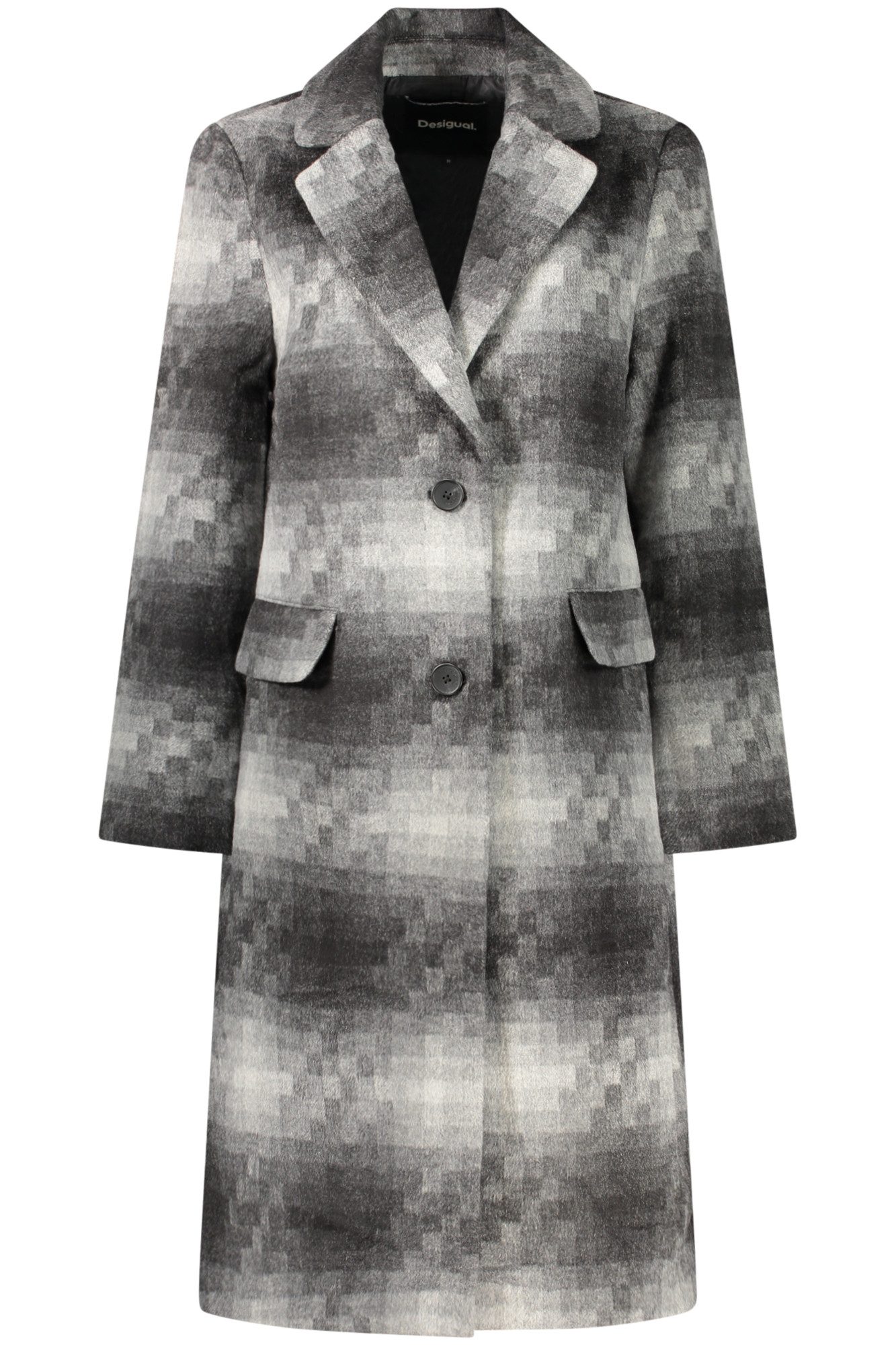 Desigual Outdoorjacke Grauer Damenmantel mit V-Ausschnitt, Rückenschlitz & 2 Taschen