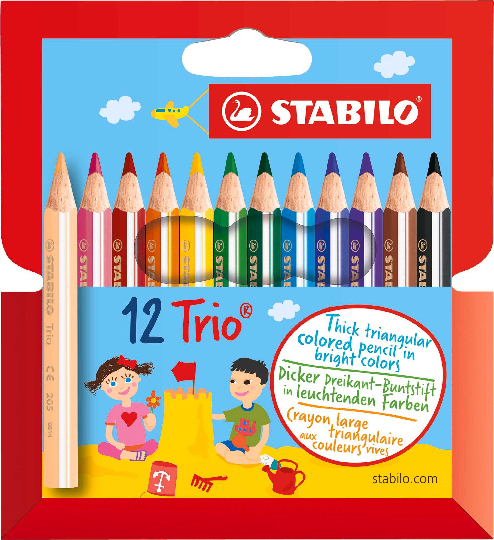 STABILO Buntstift Dreikant-Buntstift Trio dick kurz 12er Pack mit 12 Farben, Ergonomische Form für Kinderhände