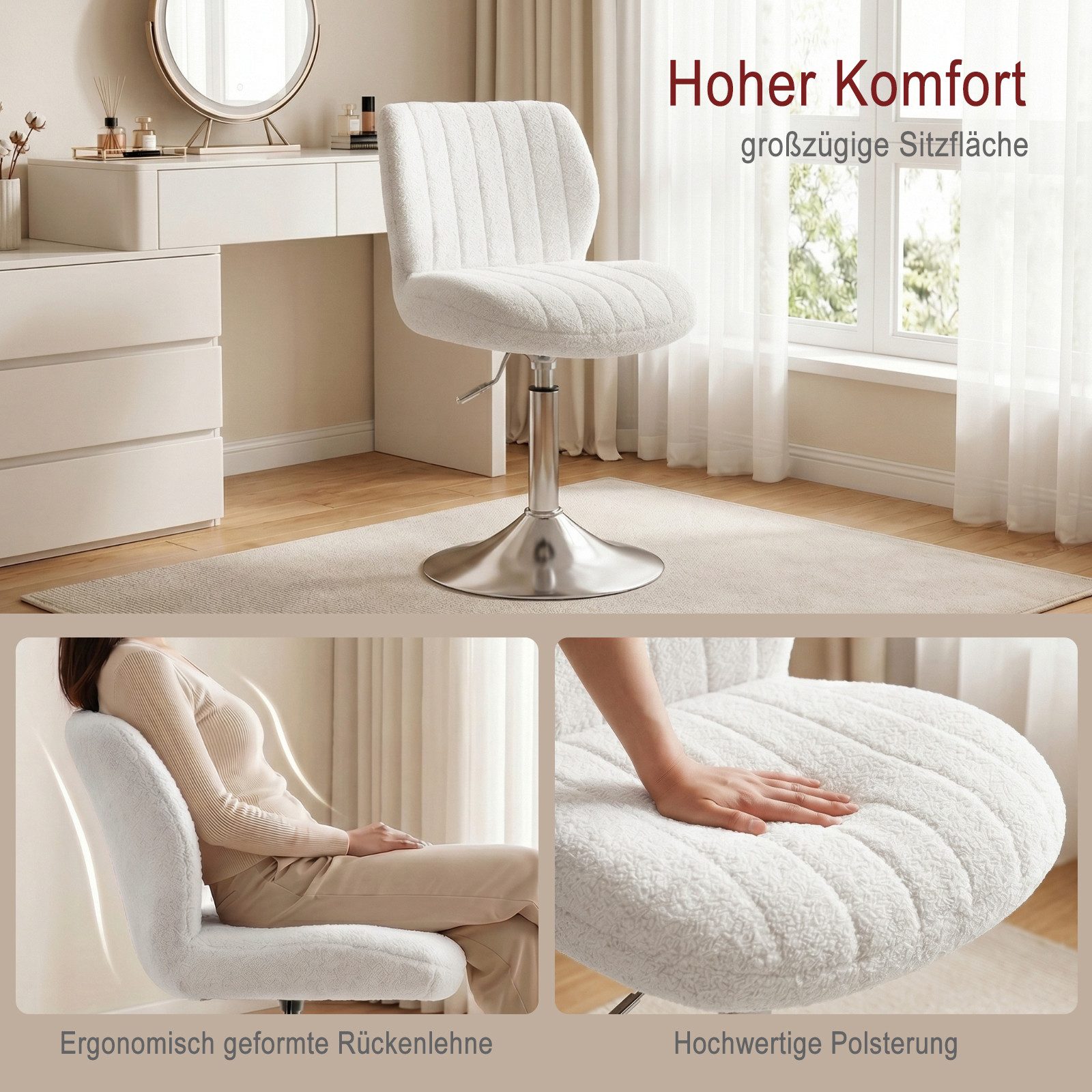 HOMALL Barhocker Höhenverstellbarer, um 360° drehbarer Friseurstuhl Drehstühle (1 St/2 St Barhocker und Schminkstuihle mit doppelter Polsterung, geeignet fur Sc – Bild 5 von 5