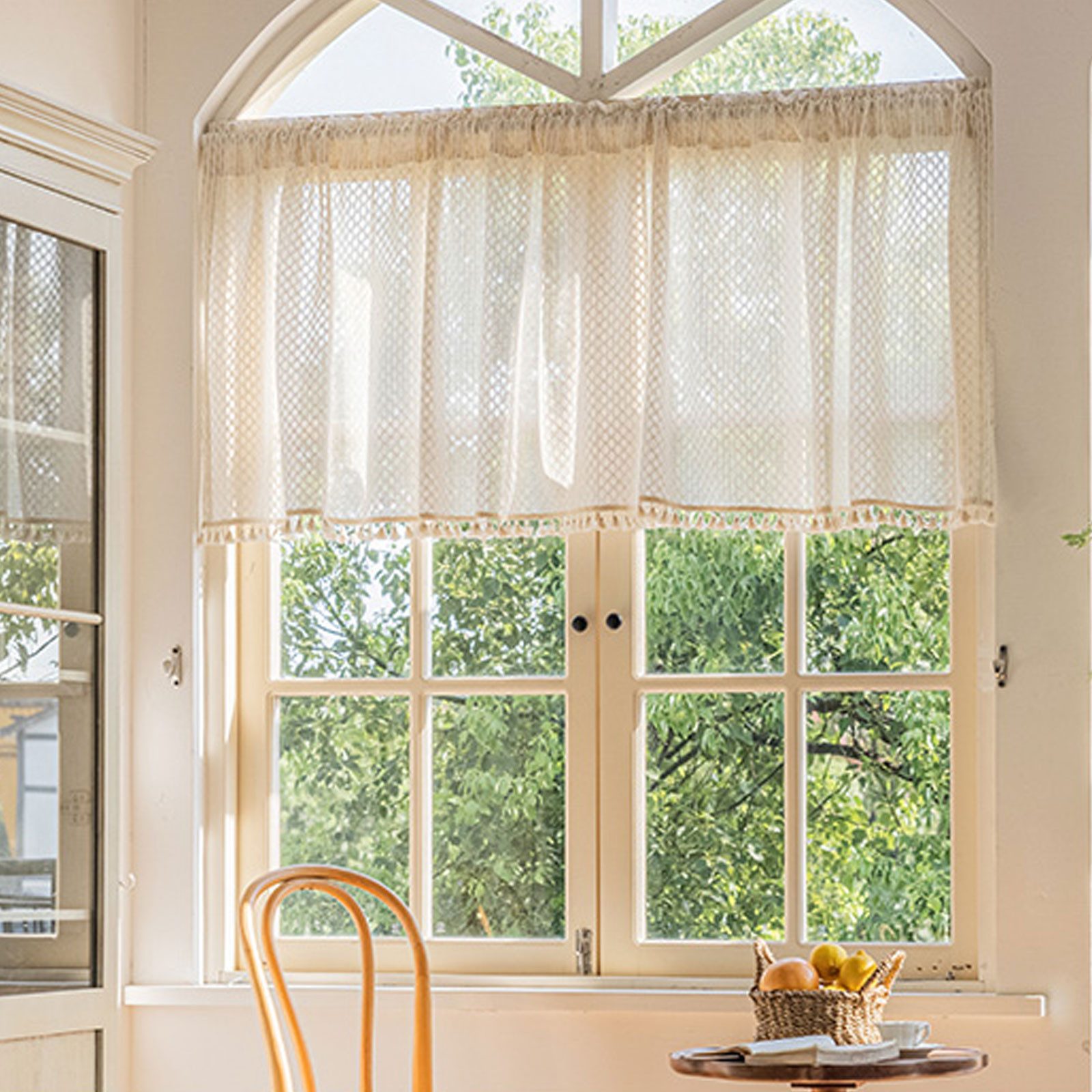 Sunicol Scheibengardine Halbtransparent Bistrogardine, Vintage Quasten günstig online kaufen
