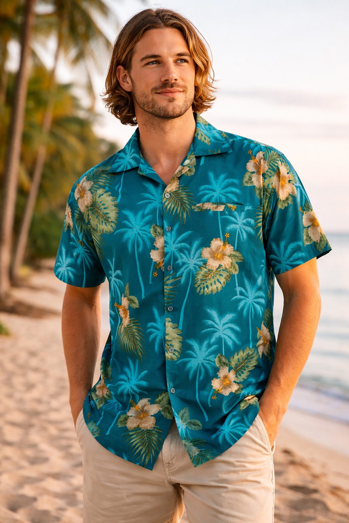 King Kameha Hawaiihemd "Small Flower" Funky Hawaii-Hemd Herren Kurzarm Fronttasche Sommerhemd